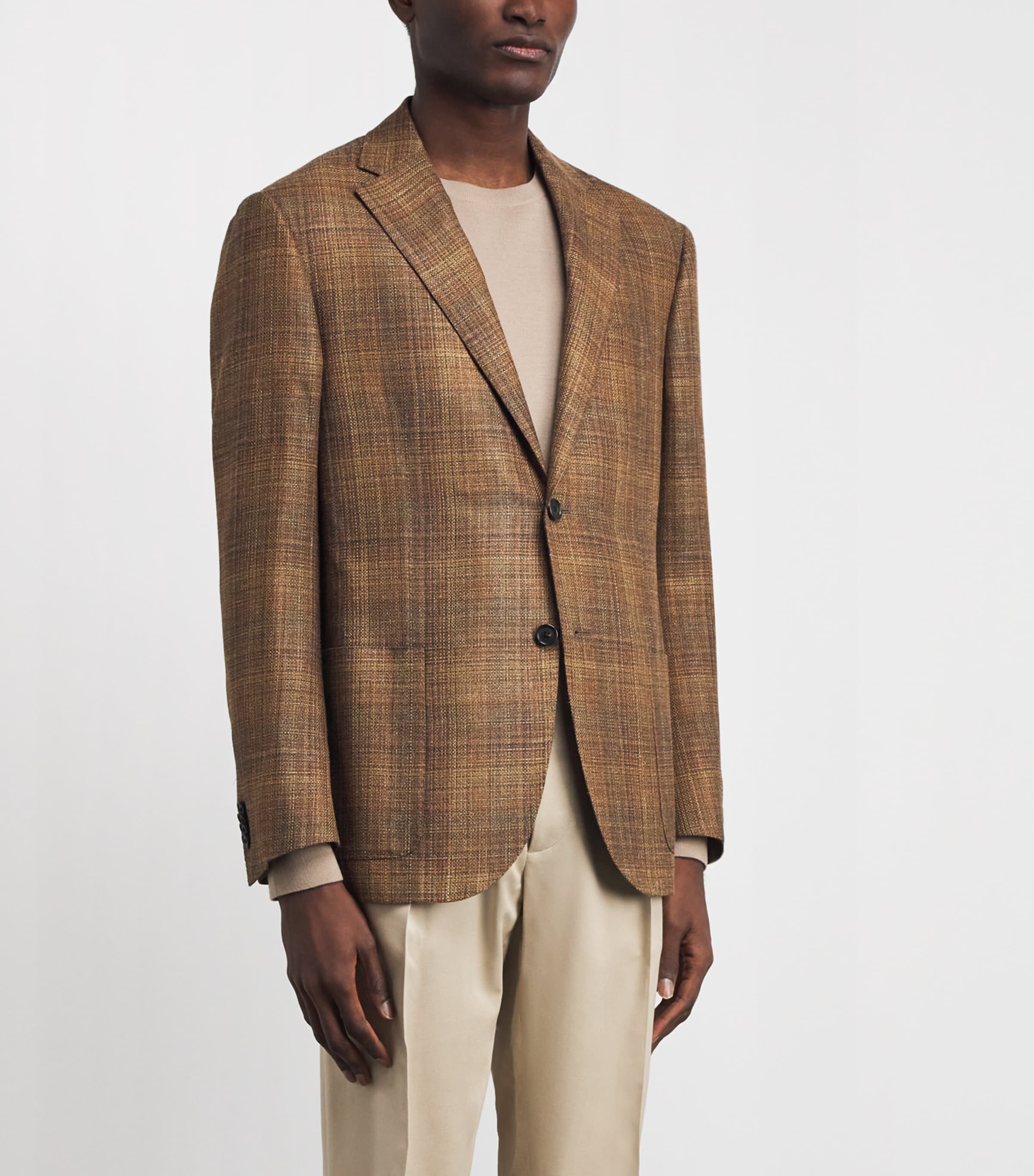 Corneliani Mens Virgin Wool-Silk-Linen Blazer Burned Brown Image 4