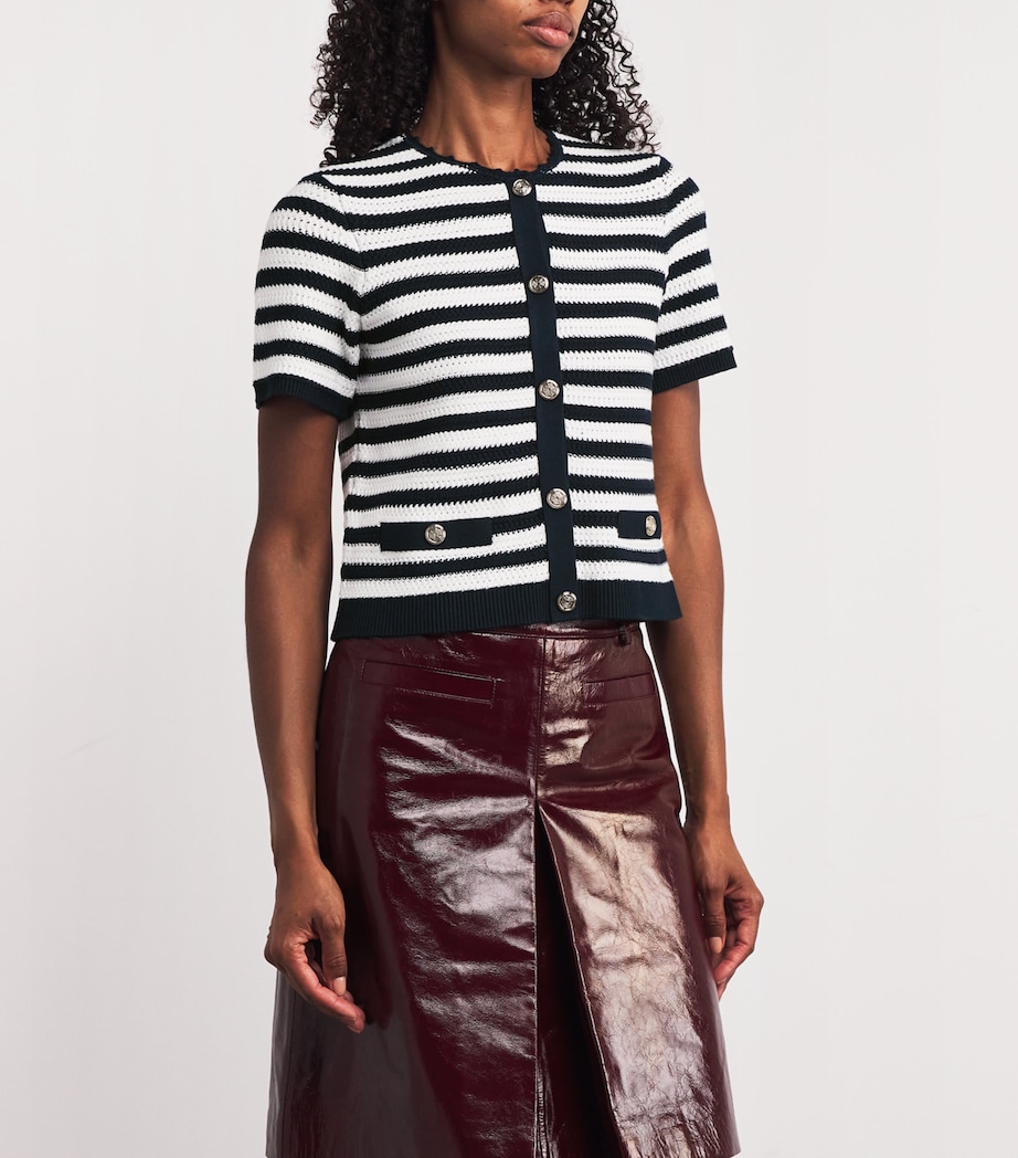 Cropped Stripe Cardigan WHITE/NAVY Image 3