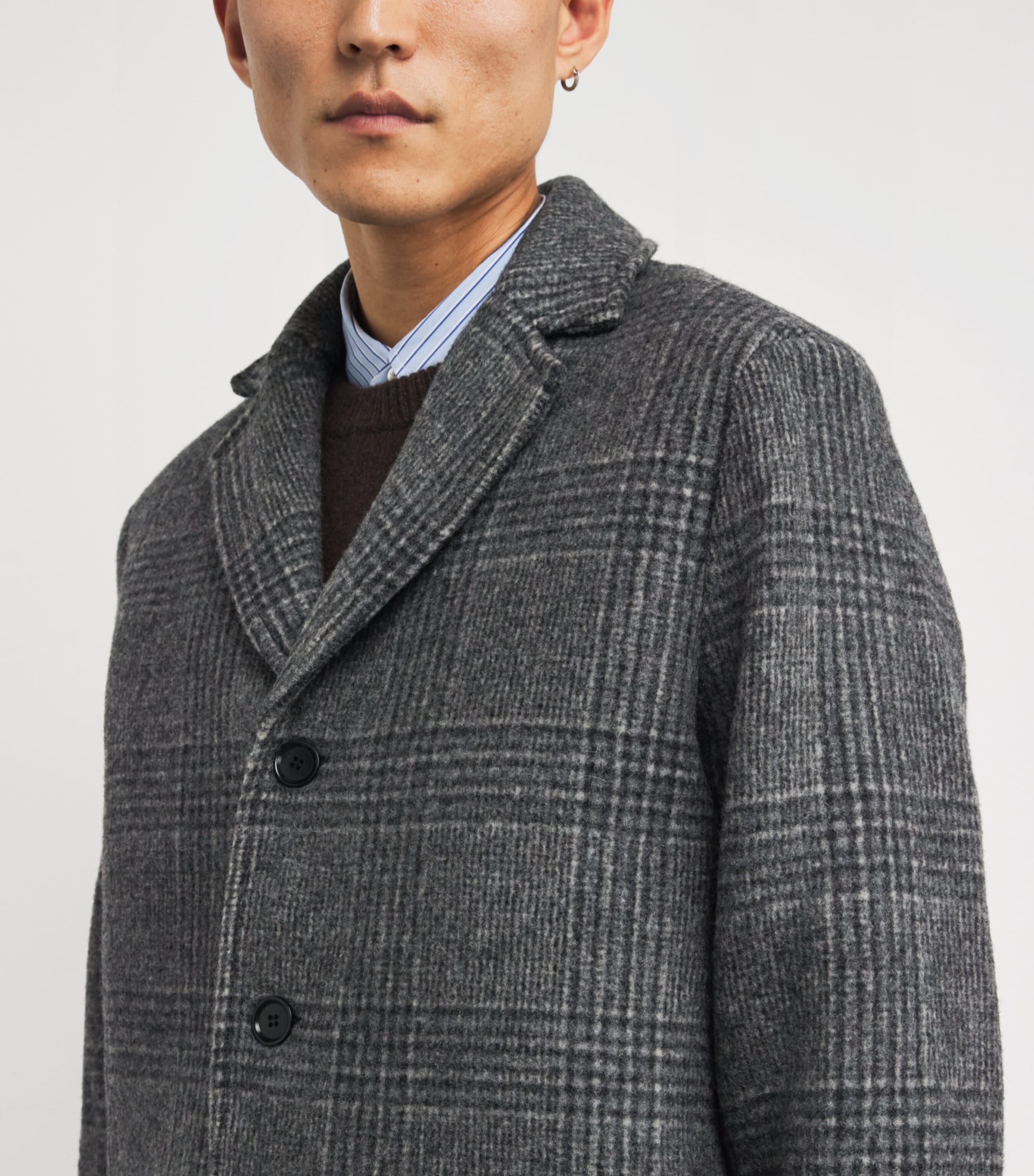 Wool-Blend Check Overcoat GREY CH Image 6