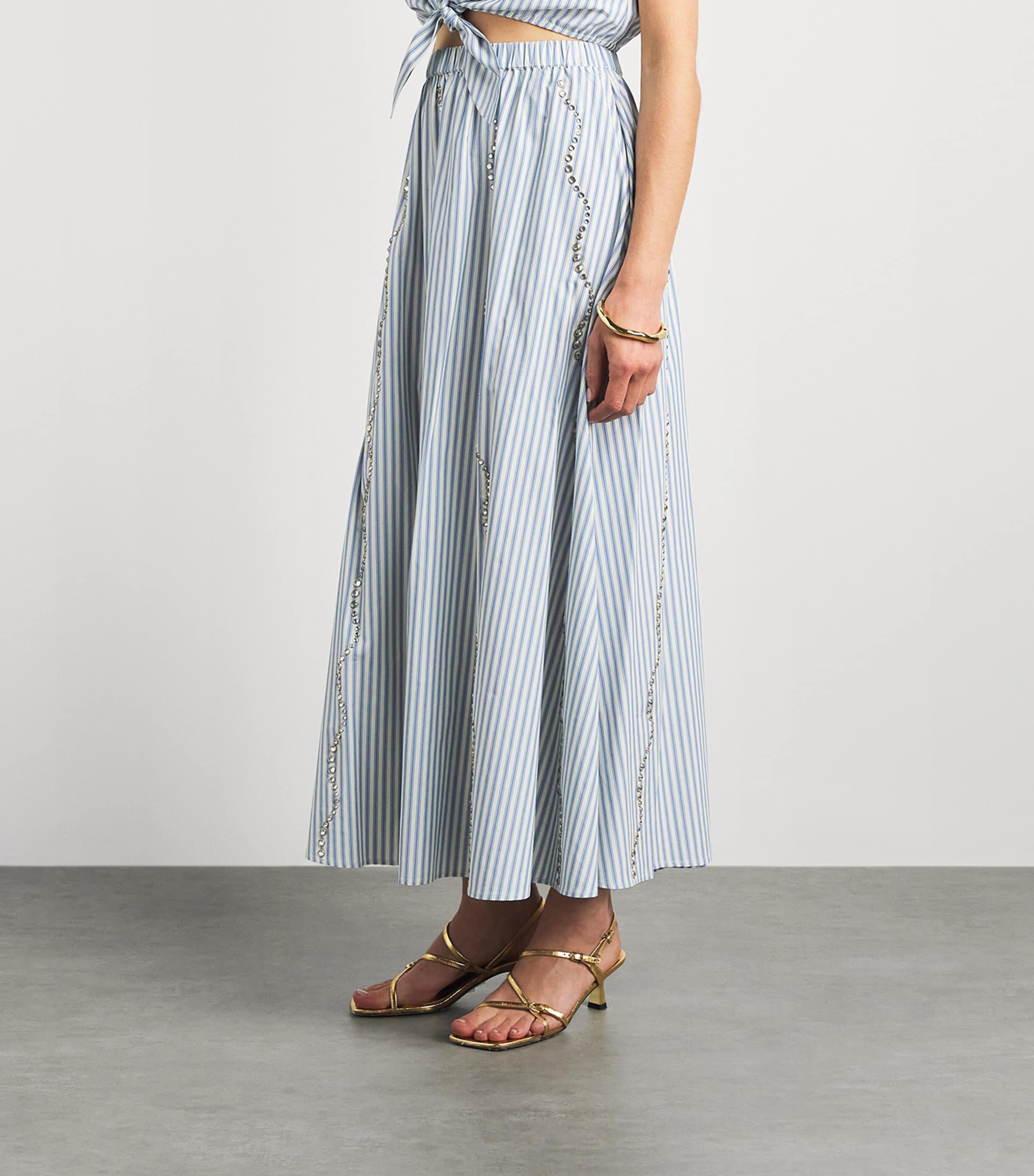 Sandro Paris Womens Rhinestone Stripe Maxi Skirt Blue Image 4