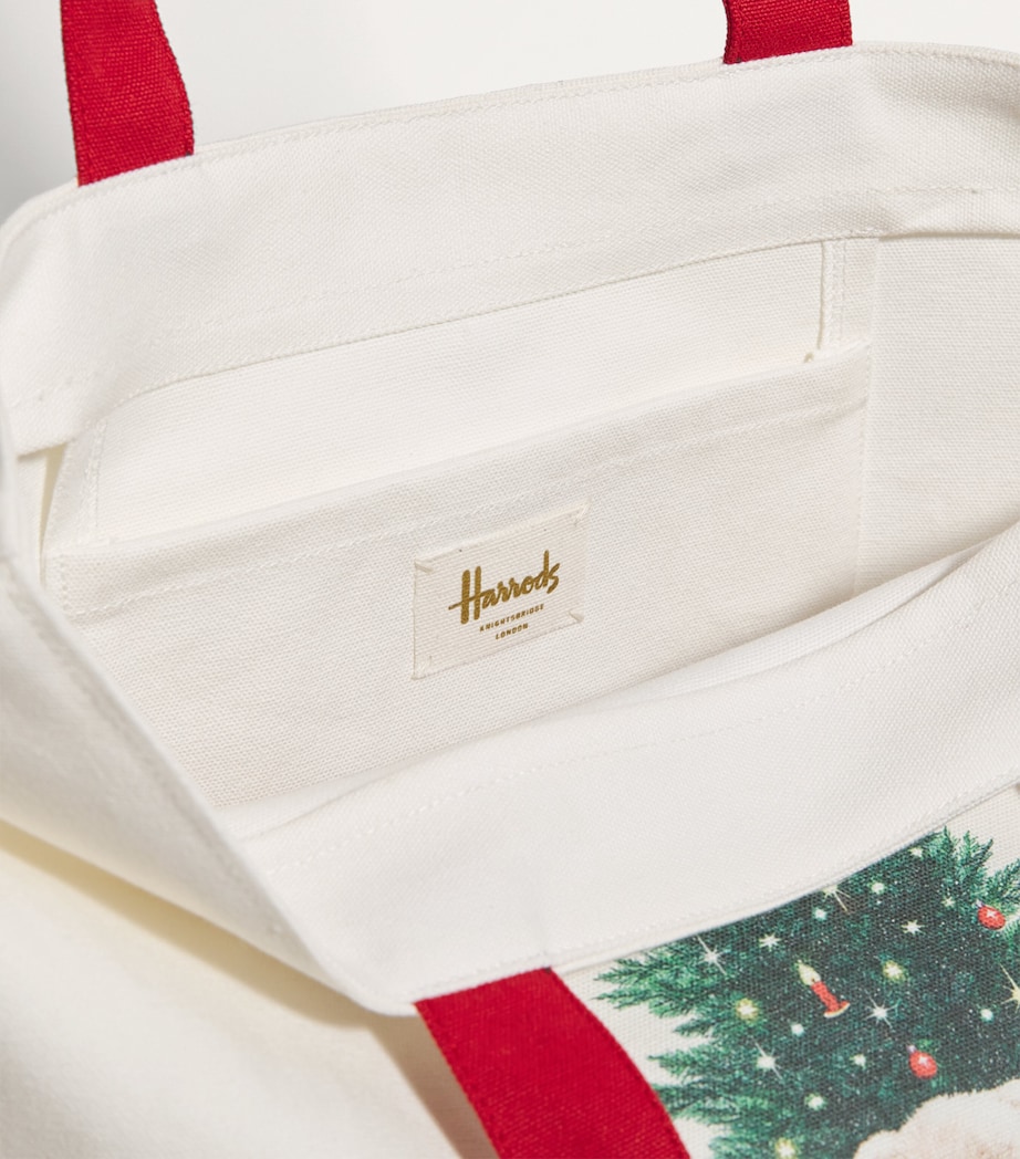 Harrods Cotton Christmas Bear Tote Bag Red Image 4