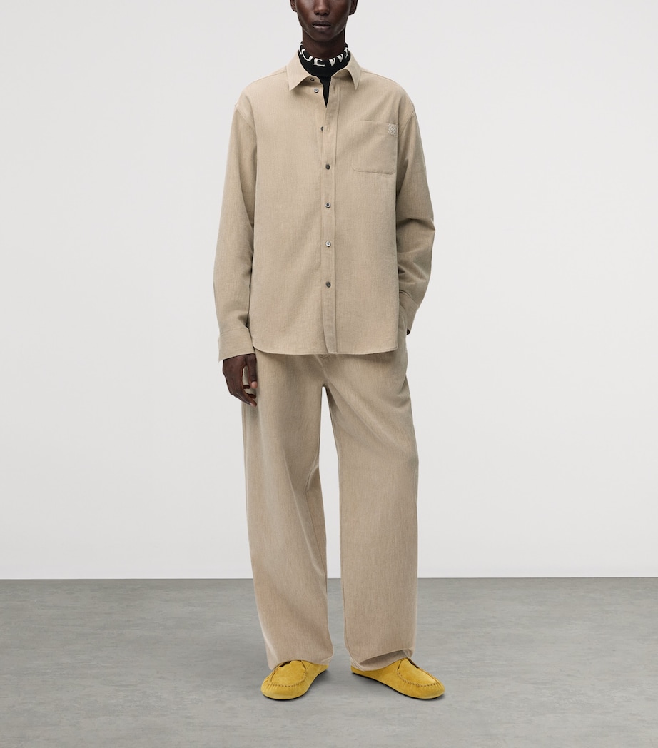 LOEWE Mens Wool-Cotton Drawstring Trousers Beige Image 2