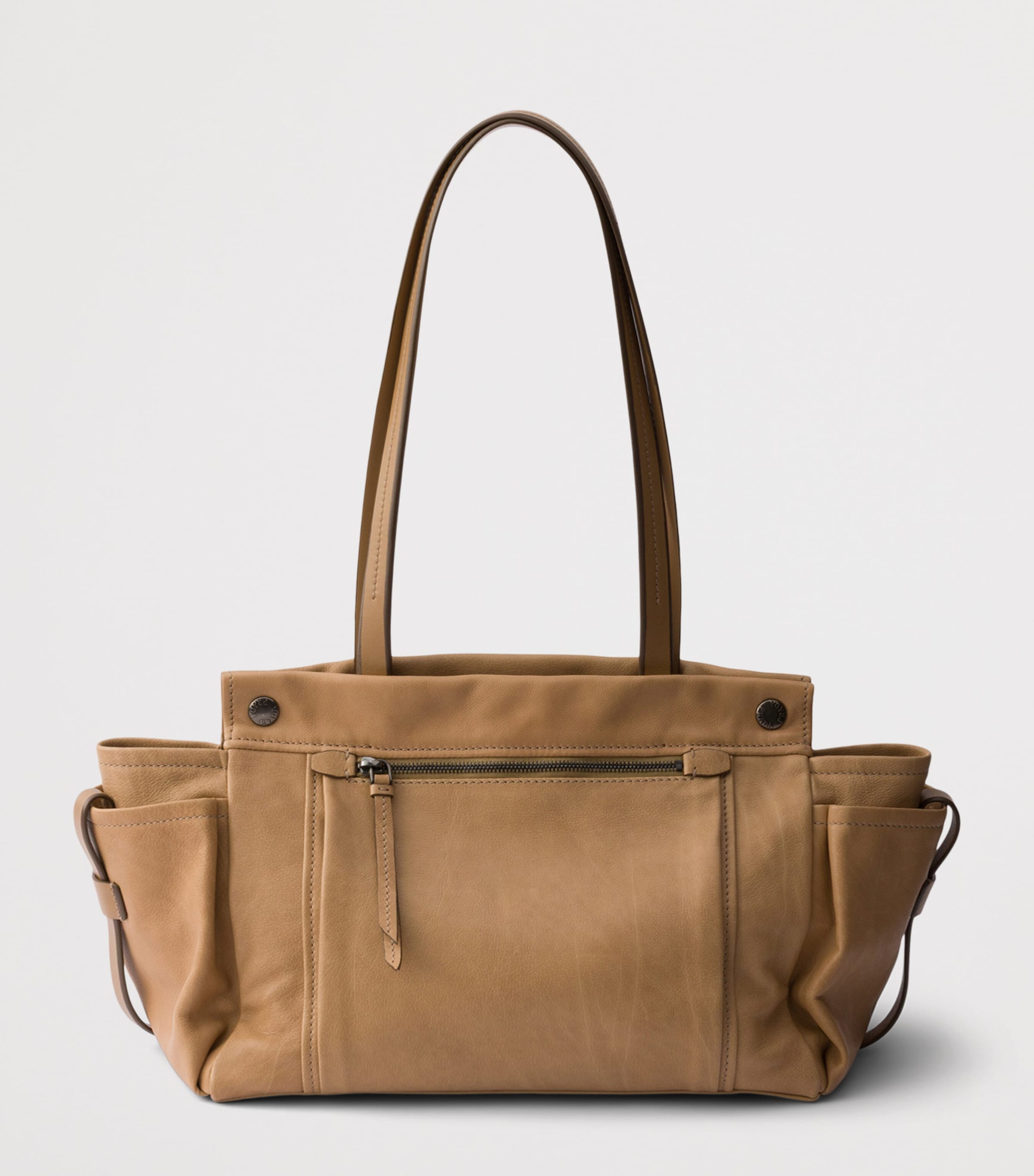 Prada Womens Large Leather Route Tote Bag Neutral Image 4
