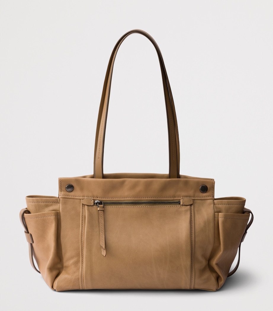 Prada Womens Large Leather Route Tote Bag Neutral Image 4