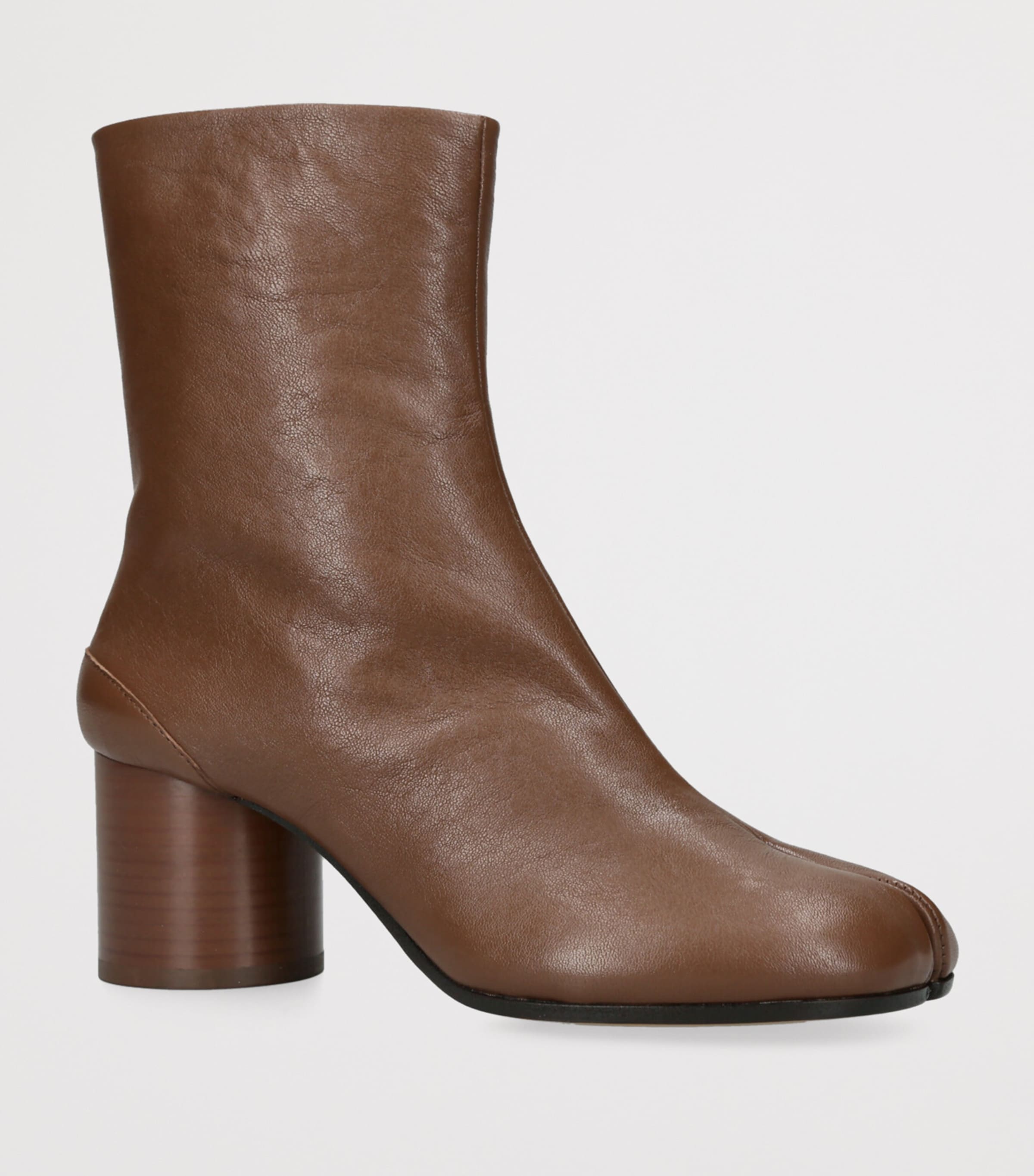 Leather Tabi Ankle Boots 60 MID BROWN Image 3