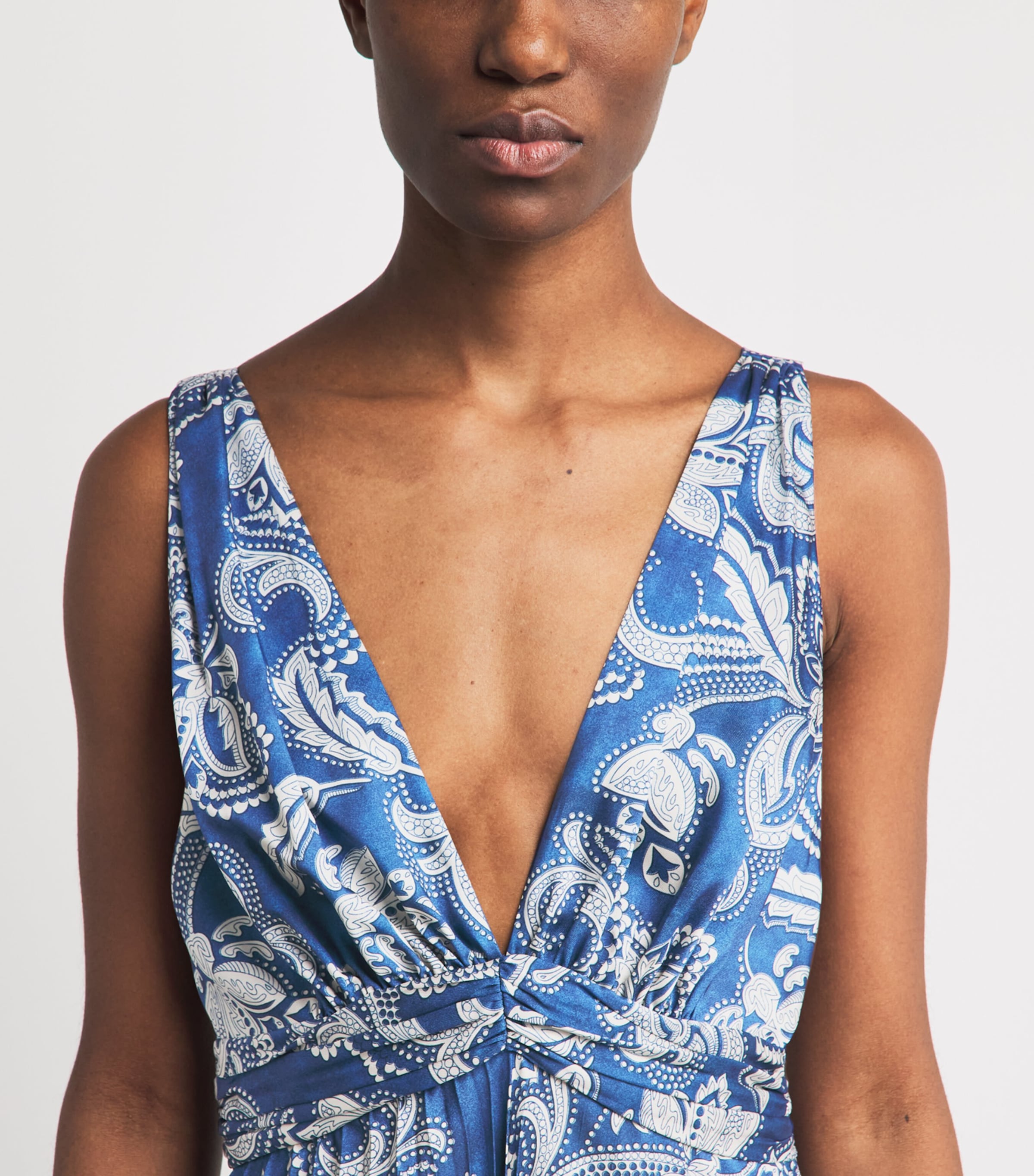 Sandro Paris Womens Floral V-Neck Maxi Dress Blue / Ecru Image 3