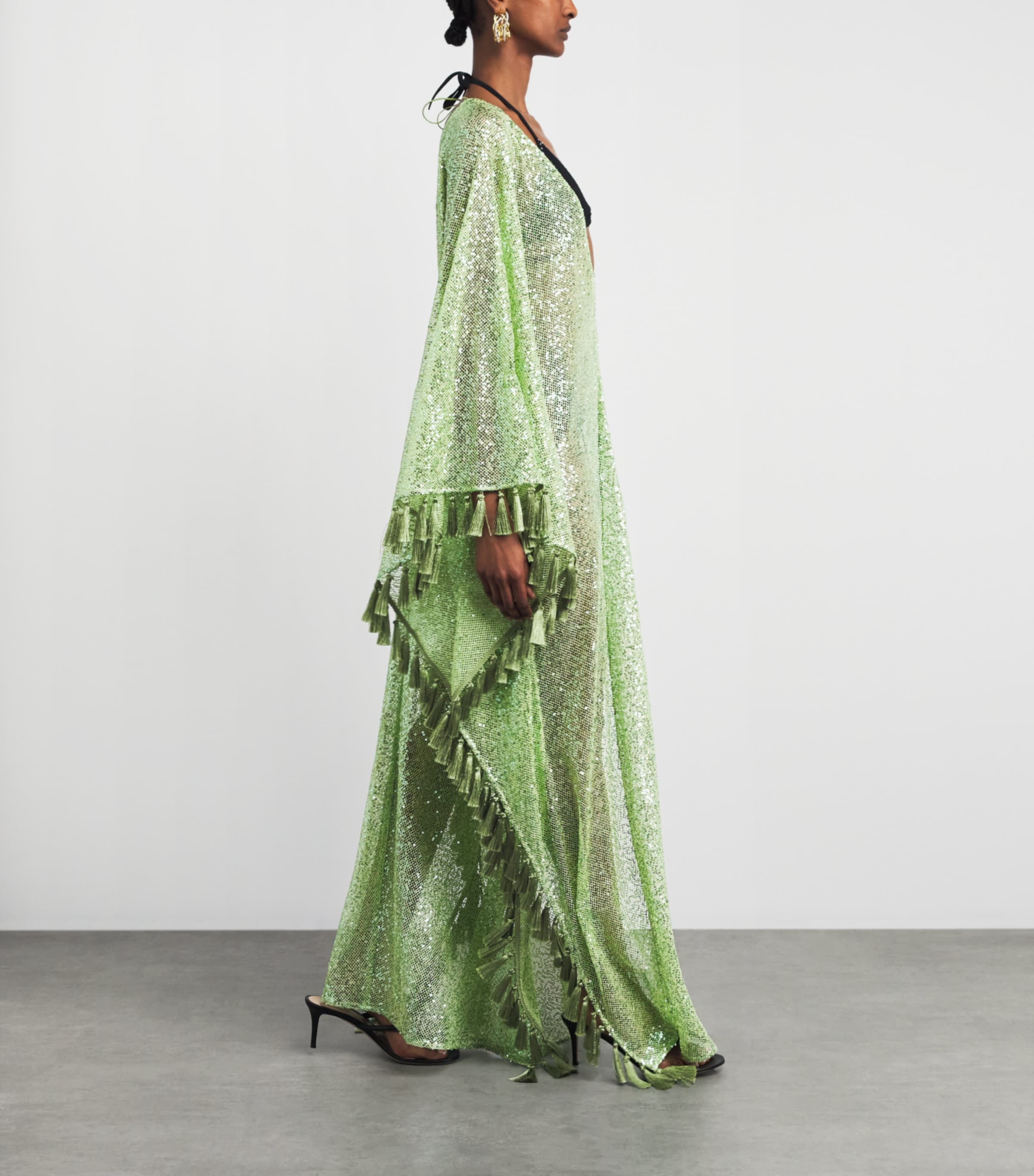 Taller Marmo Womens Sequin Absolutely OOO Kaftan Acid Green Image 2