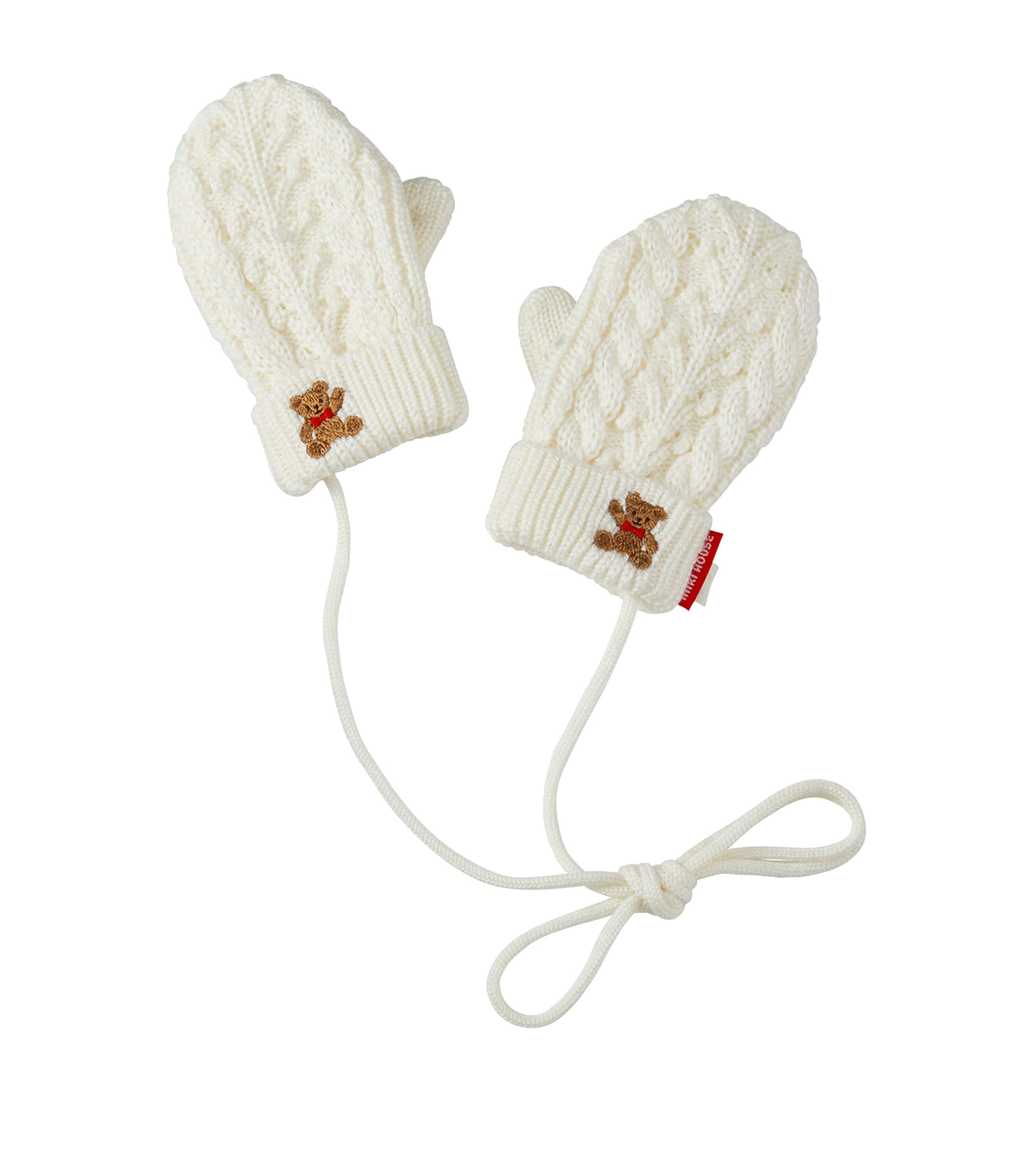 Miki House Kids' Embroidered Cable-knit Mittens In Ivory