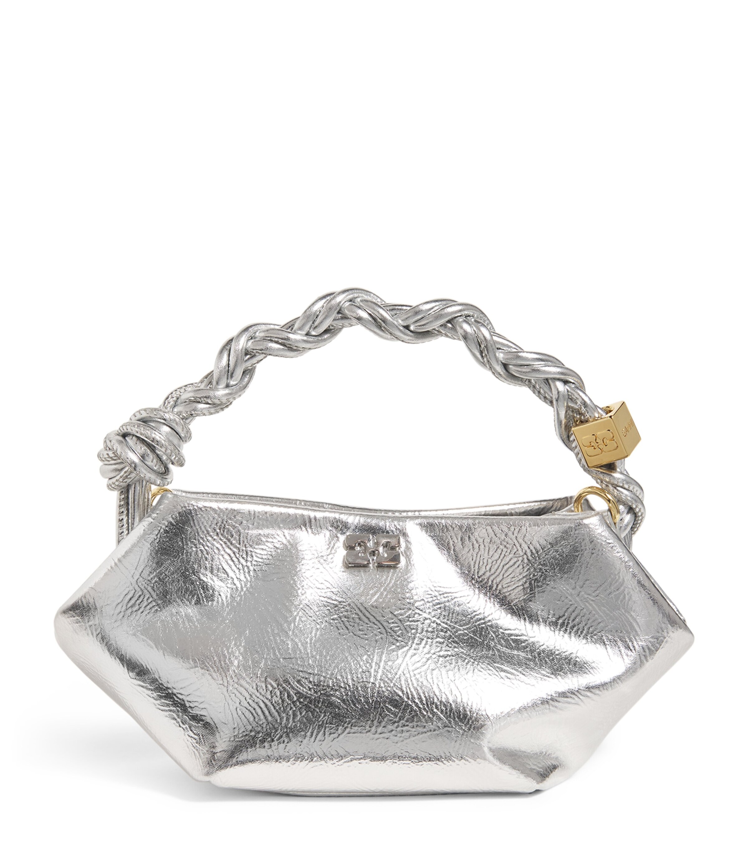 Ganni Mini Leather Bou Top-handle Bag In Silver
