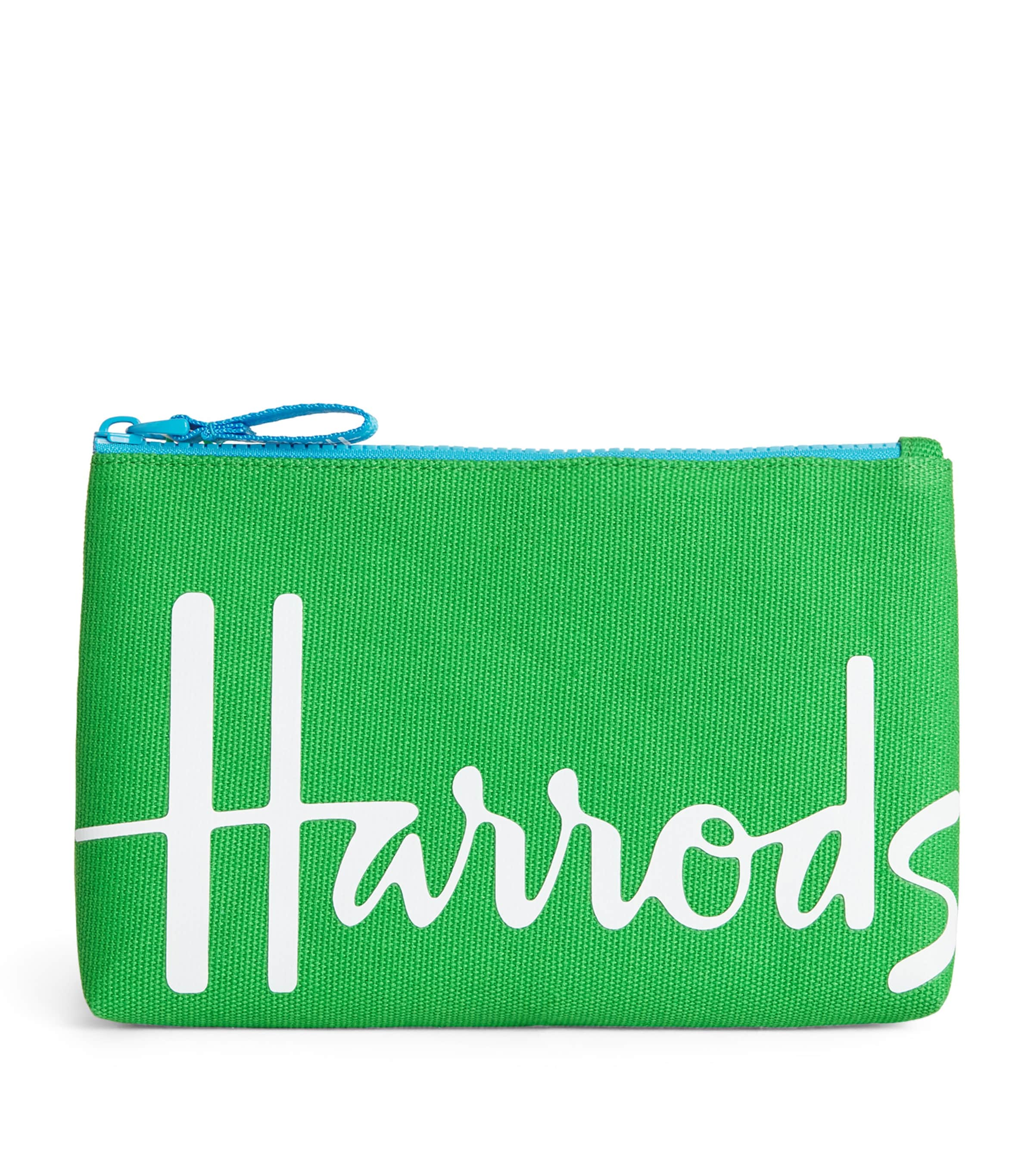 Harrods Small Cotton Logo Pouch In Green