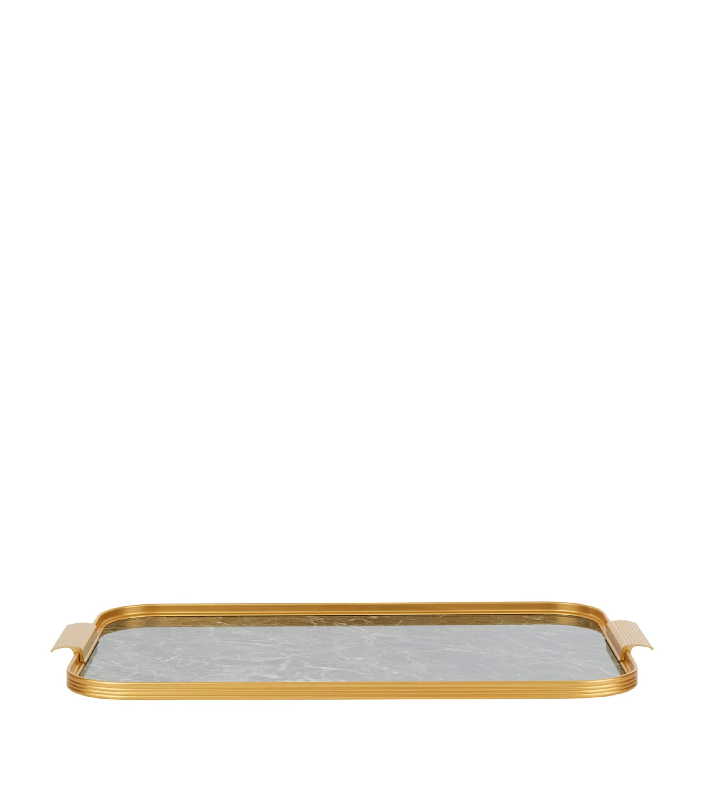 Kaymet Marble Ribbed Tray In Green