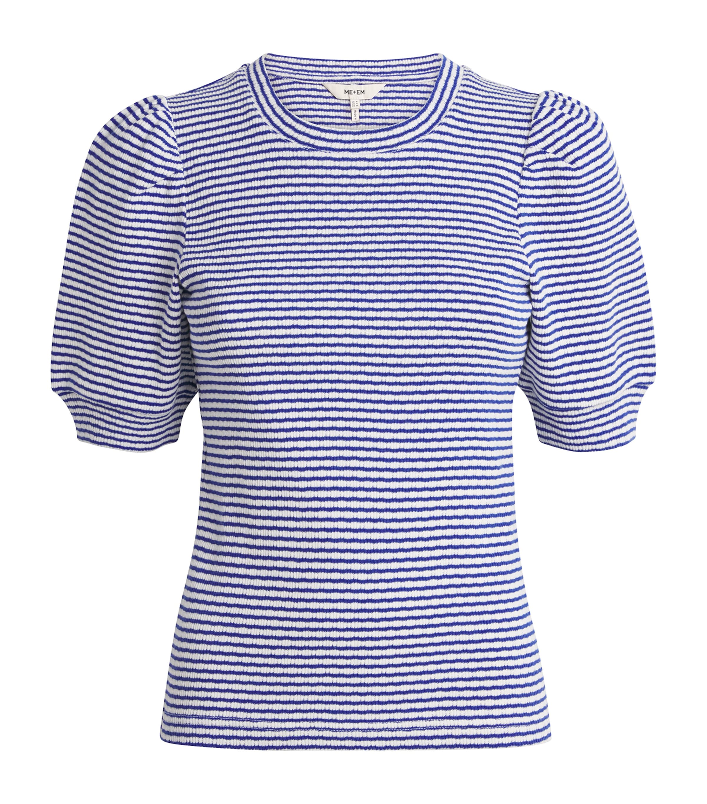 ME+EM Womens Cotton Puff-Sleeve T-Shirt Deep Blue/soft White Image 1