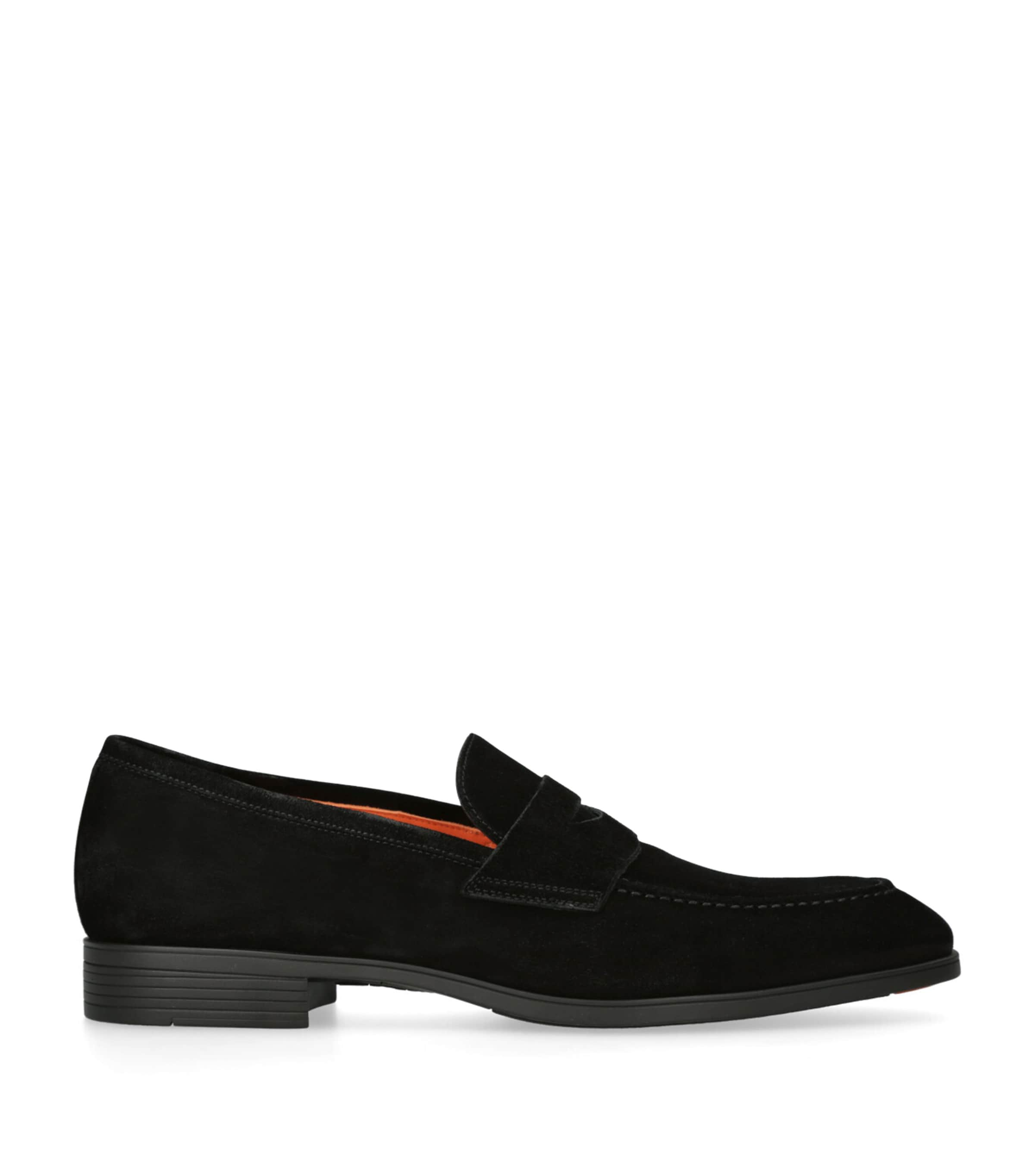 Santoni Suede Simon Penny Loafers In Black