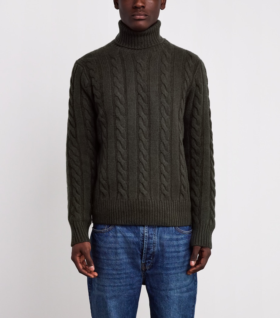 Wool-Cashmere Cable-Knit Rollneck Sweater GREEN Image 3