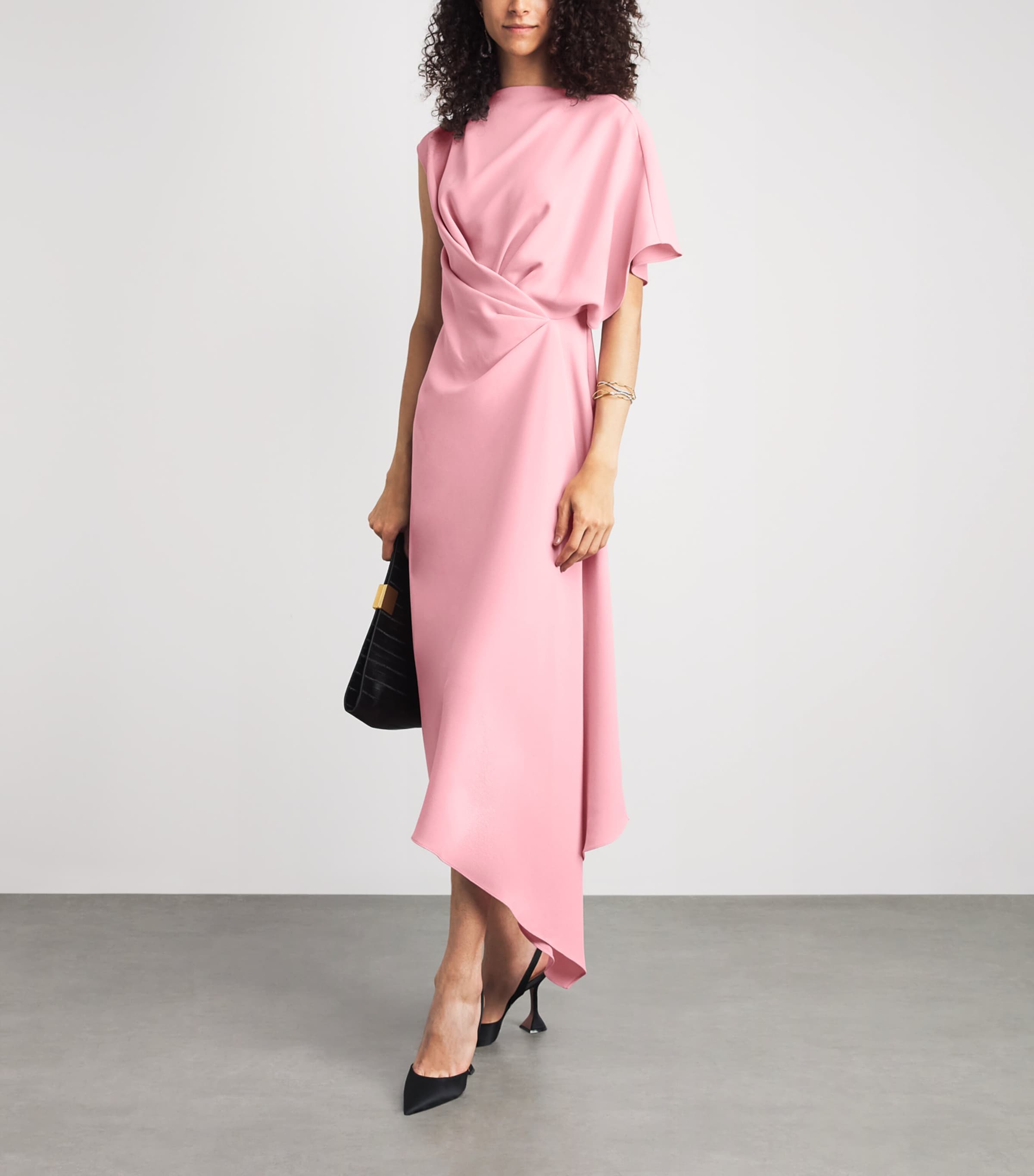 Roksanda Womens Crepe One-Shoulder Elva Midi Dress Pink Image 2