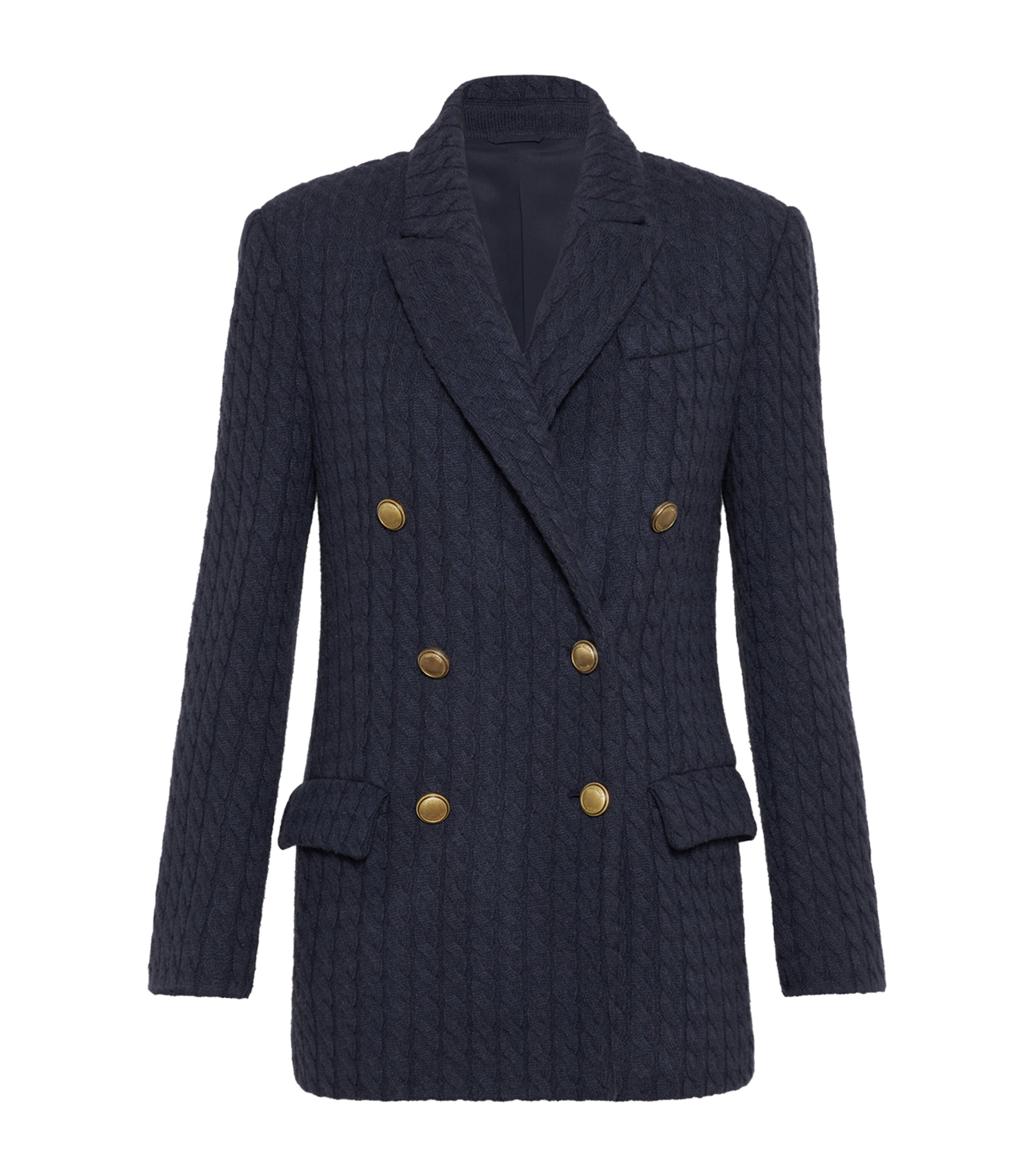 Brunello Cucinelli Cashmere Cable Knit Blazer In Blue