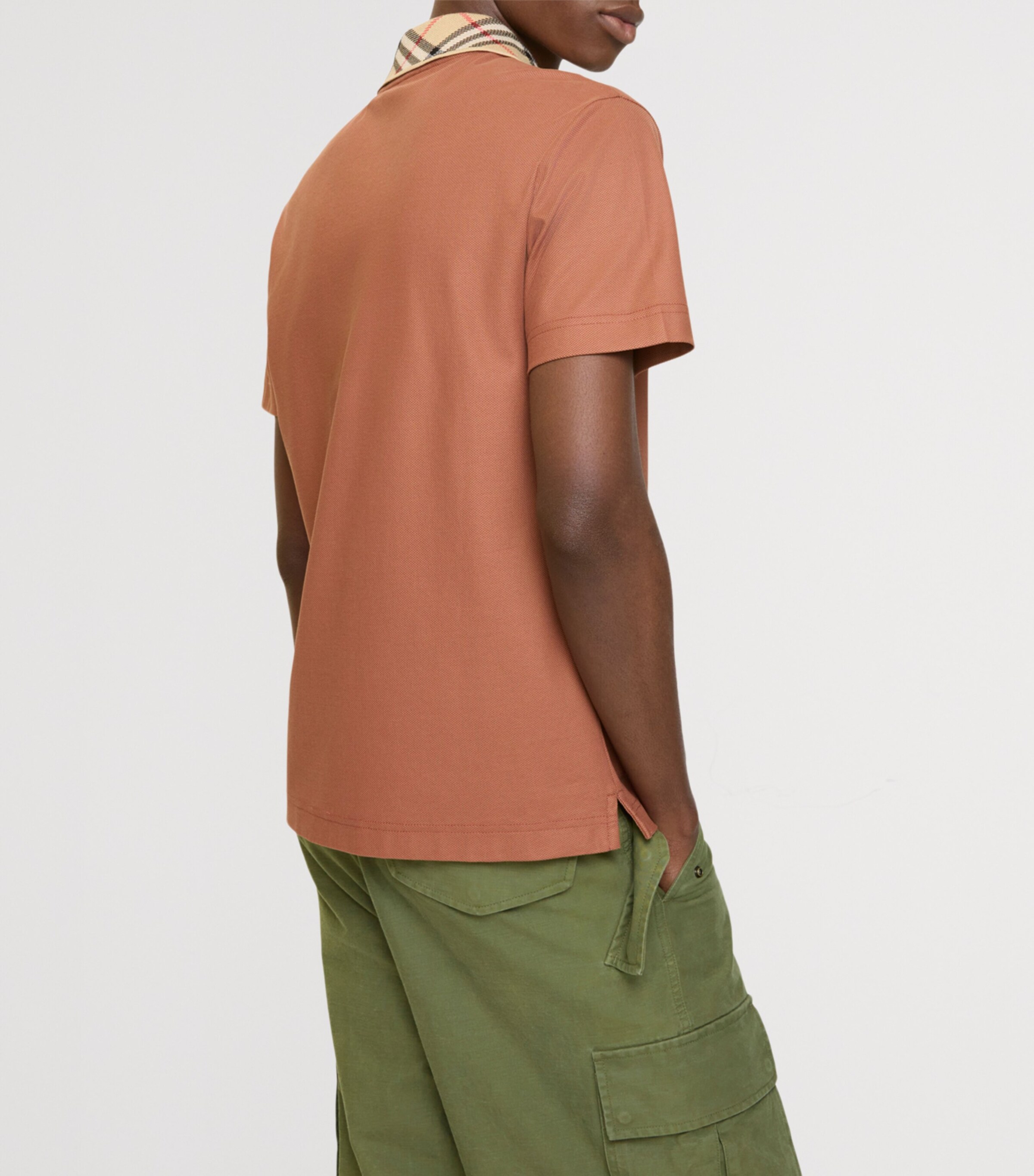 Cotton Piqué Slim Polo Shirt GINGER BROWN Image 3