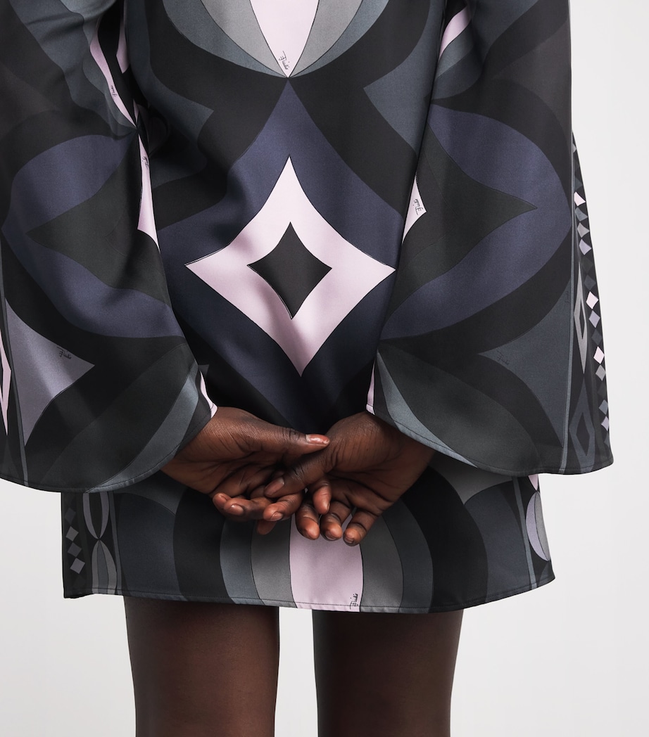 Silk High-Neck Mini Dress 023/BLACK PINK Image 5