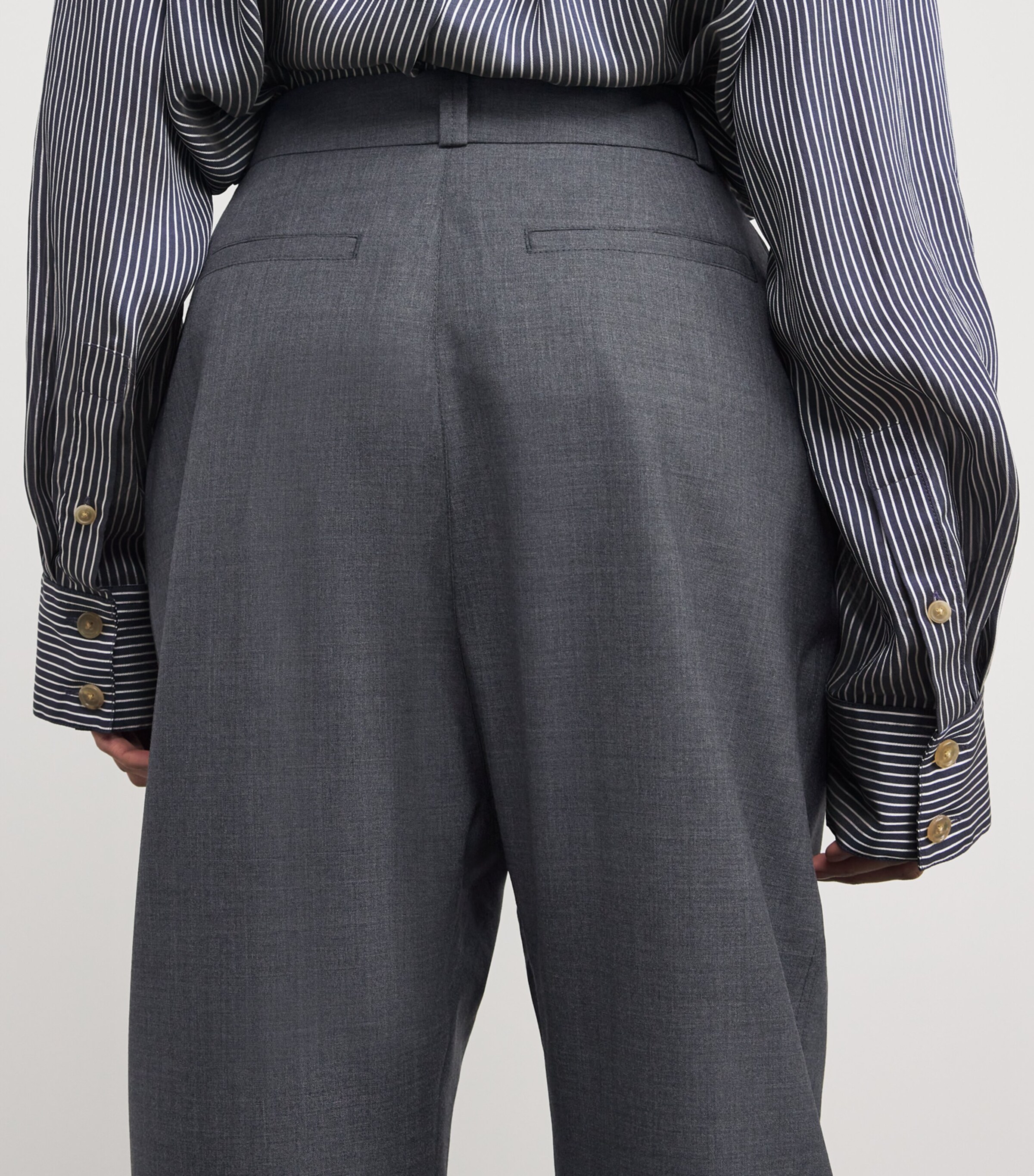 Wool Dropped Crotch Tailored Trousers MU099 GREY MELANGE Image 6