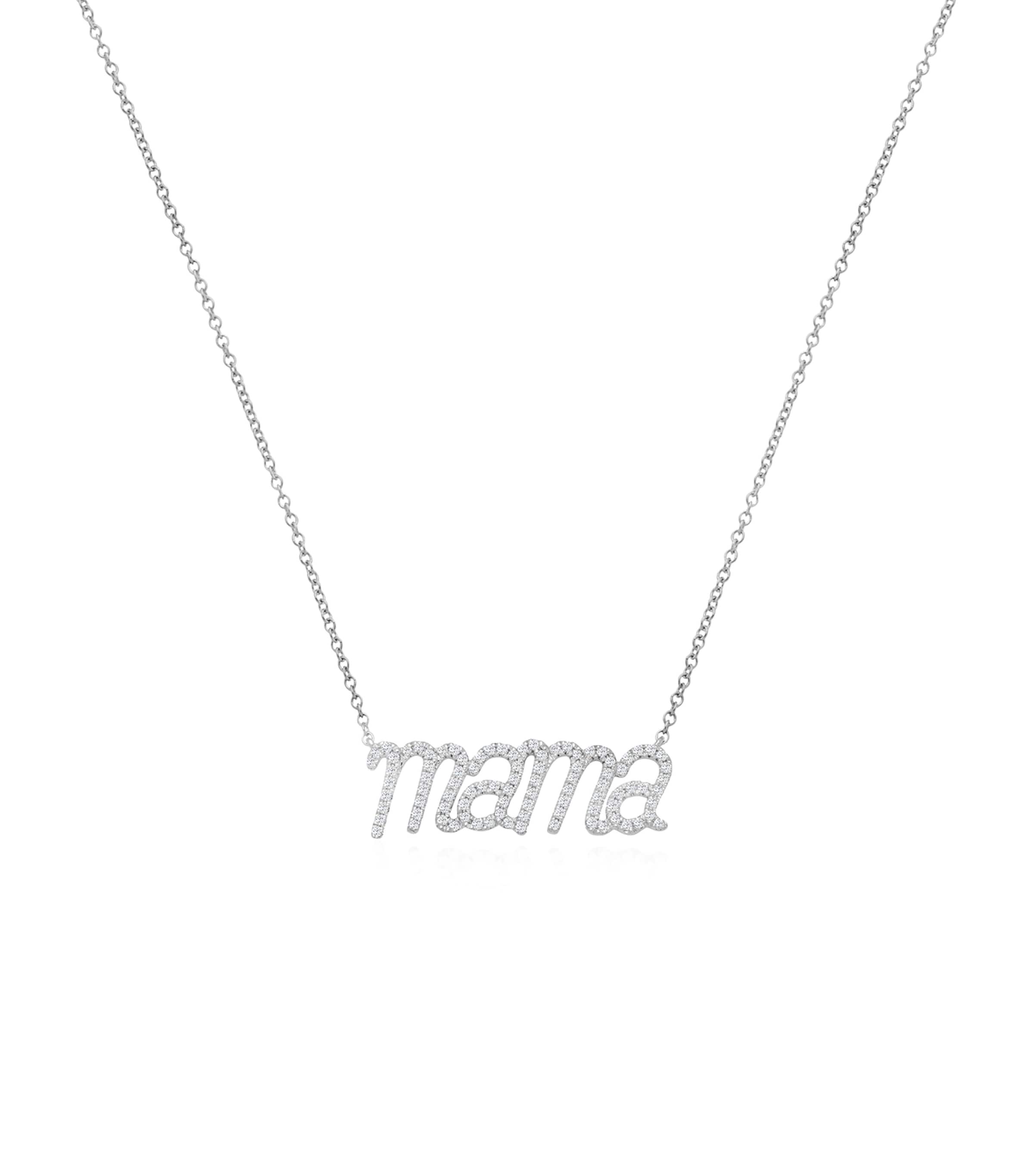 Noa Mini White Gold And Diamond Mama Necklace In Metallic