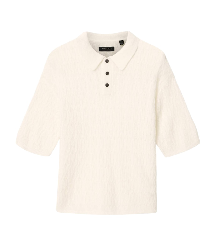 AllSaints Mens Wool-Blend Cyclone Polo Shirt Ecru White Image 1