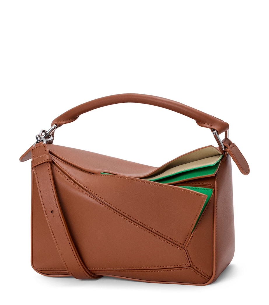 LOEWE Womens Small Leather Layers Puzzle Top-Handle Bag Multicolor Squirrel Image 1