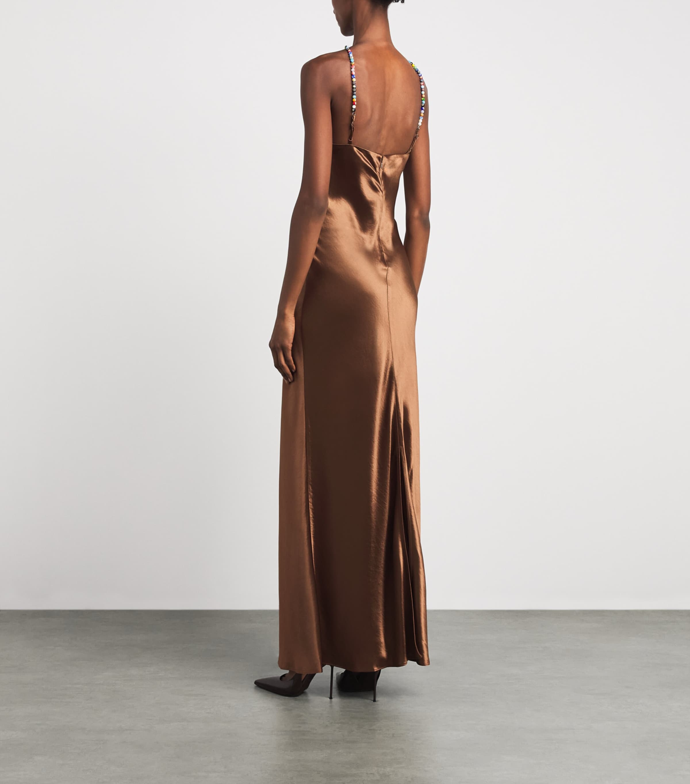 STAUD Womens Satin Cadence Maxi Dress Cigr Cigar Image 4