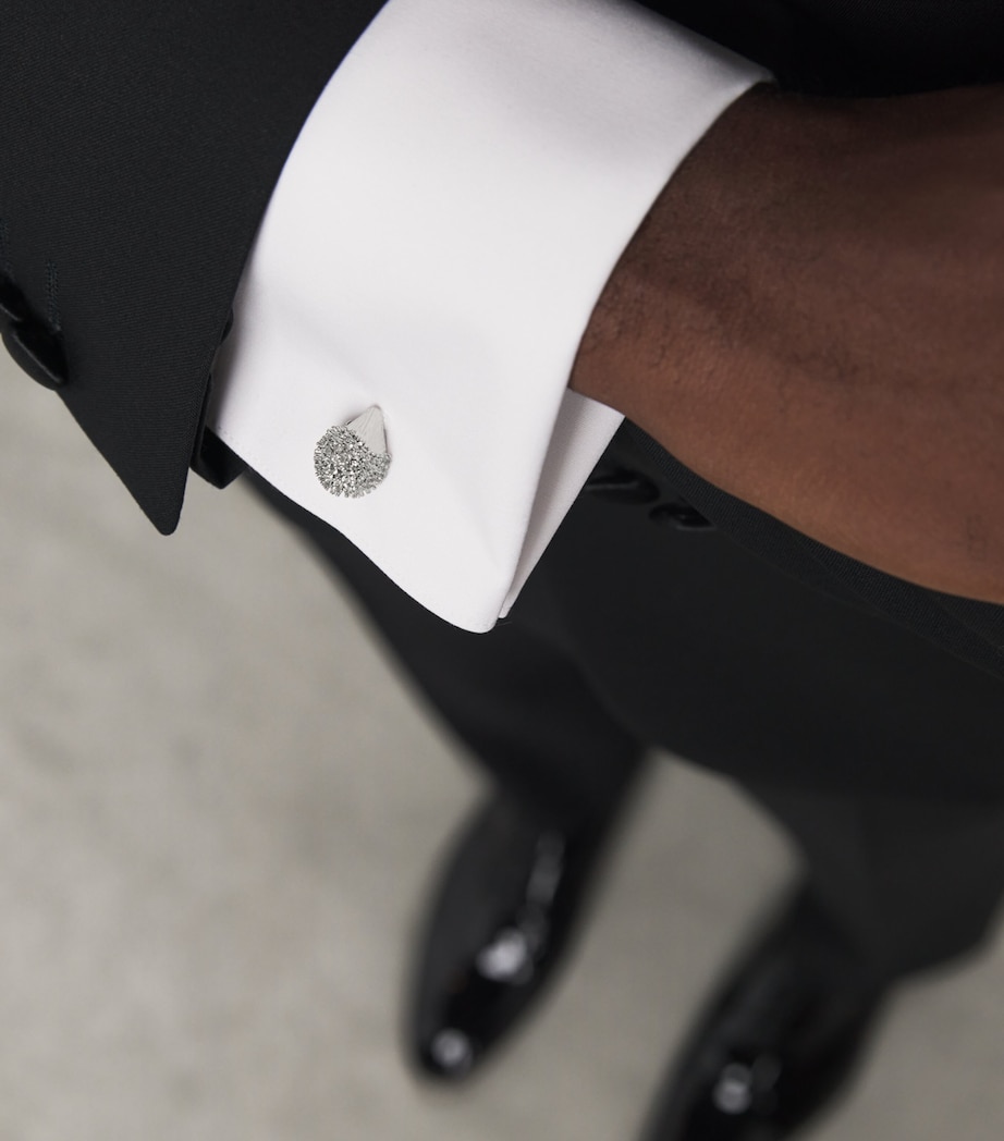 Palladium-Plated and Swarovski Crystal Hedgehog Cufflinks WHITE Image 5