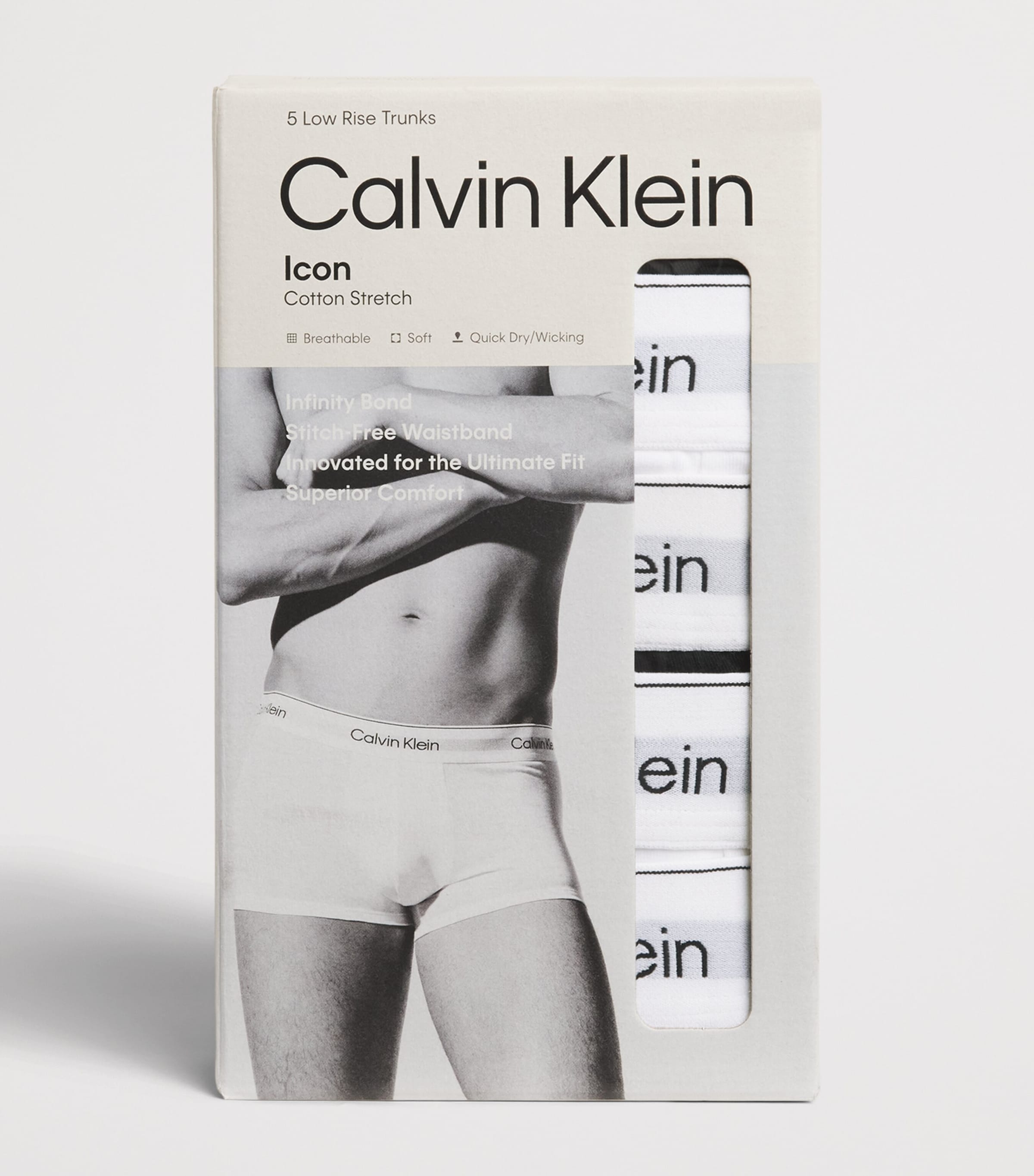 Calvin Klein Mens Stretch-Cotton Icon Trunks (Pack of 5) Black W/white W Image 4