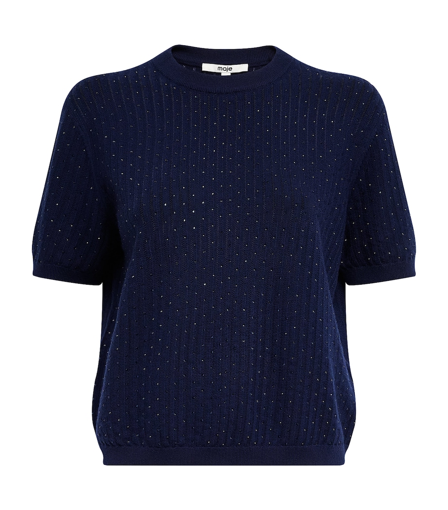 Maje Womens Wool-Blend Embellished Sweater Navy Image 1