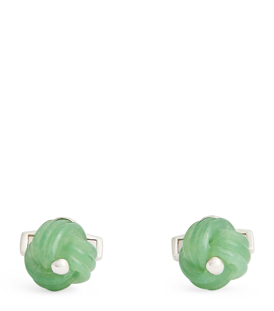 Rhodium-Plated Aventurine Knot Cufflinks SILVER/ GREEN Image 1