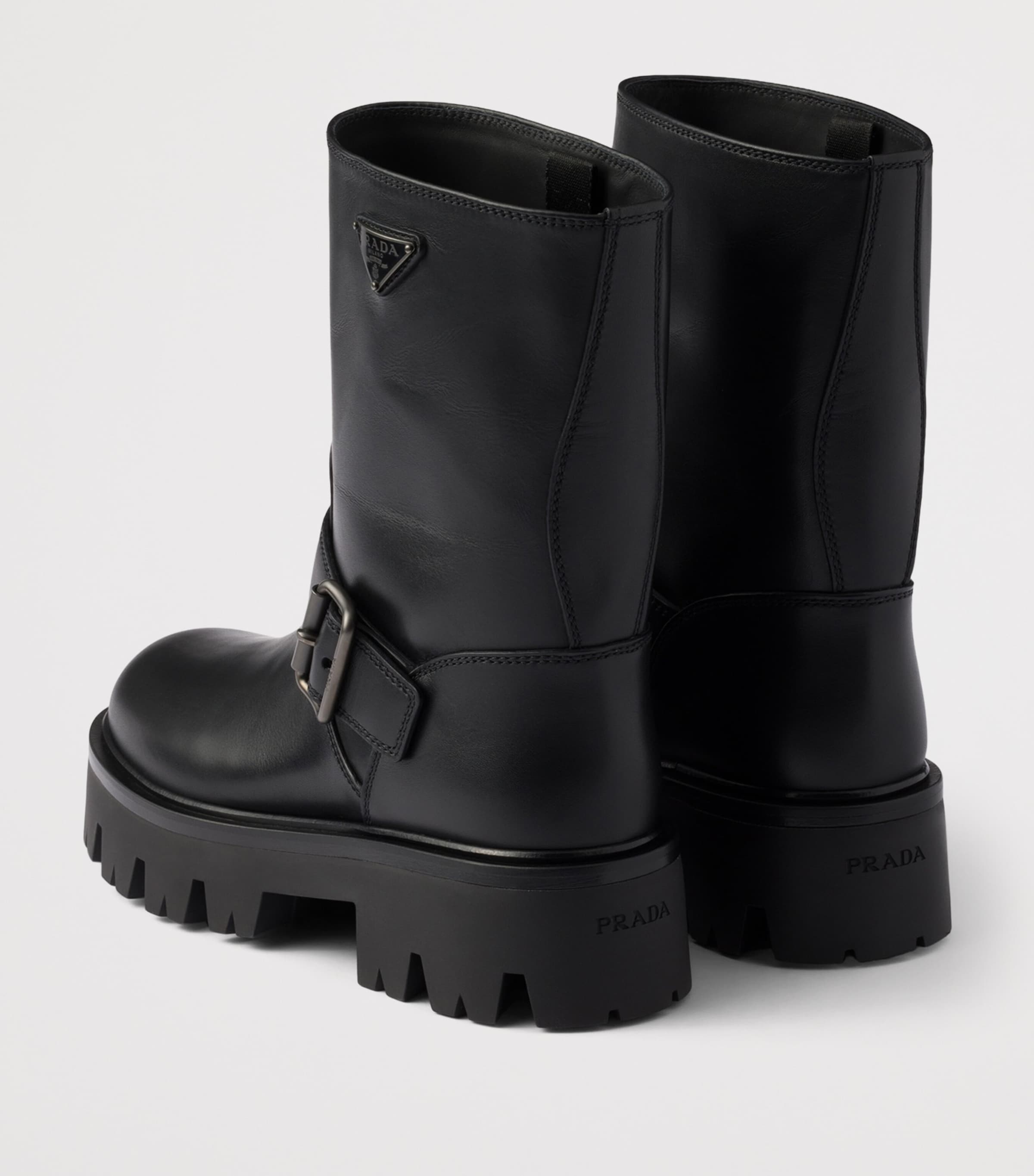 Prada Black Leather Biker Boots | Harrods UK