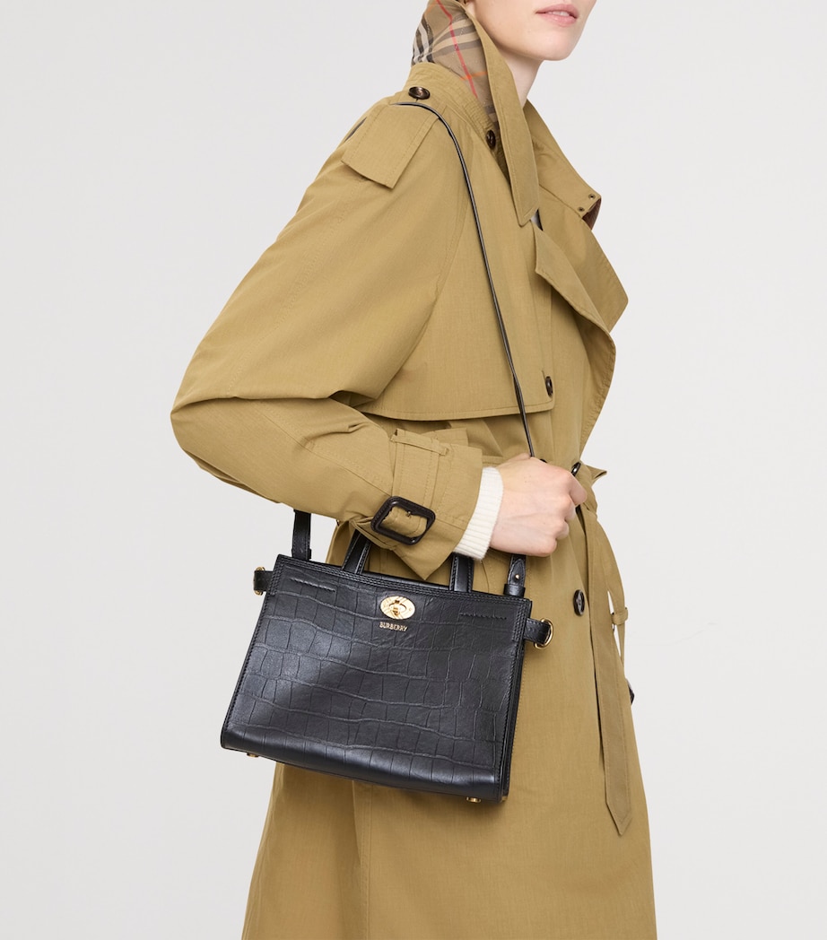Burberry Mini Leather Croc-Embossed Cotswolds Tote Bag Black Image 2