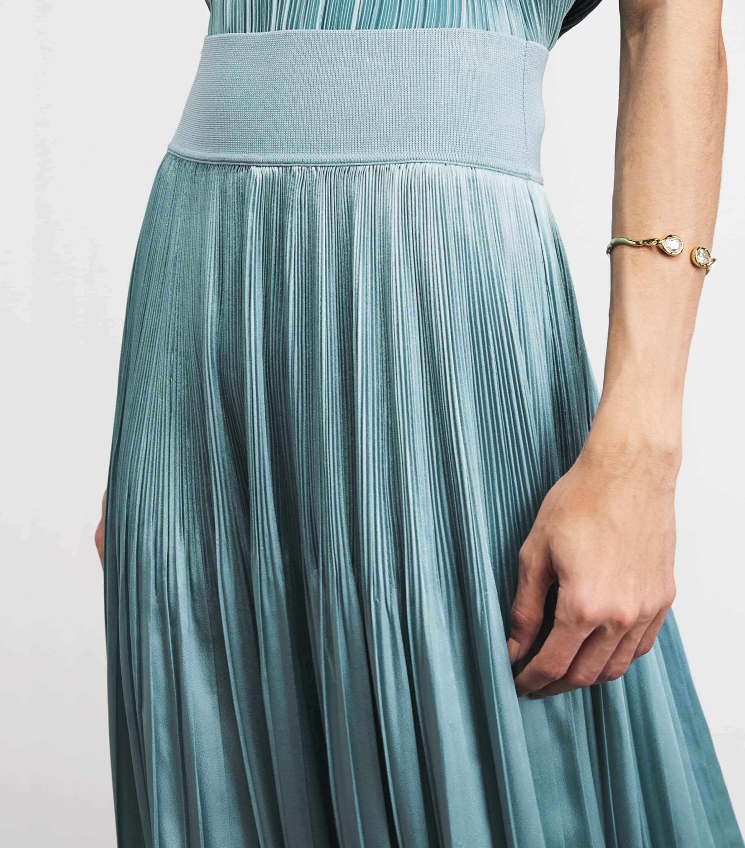 Joseph Womens Satin Pleated Rabat Midi Skirt Chambray Image 3