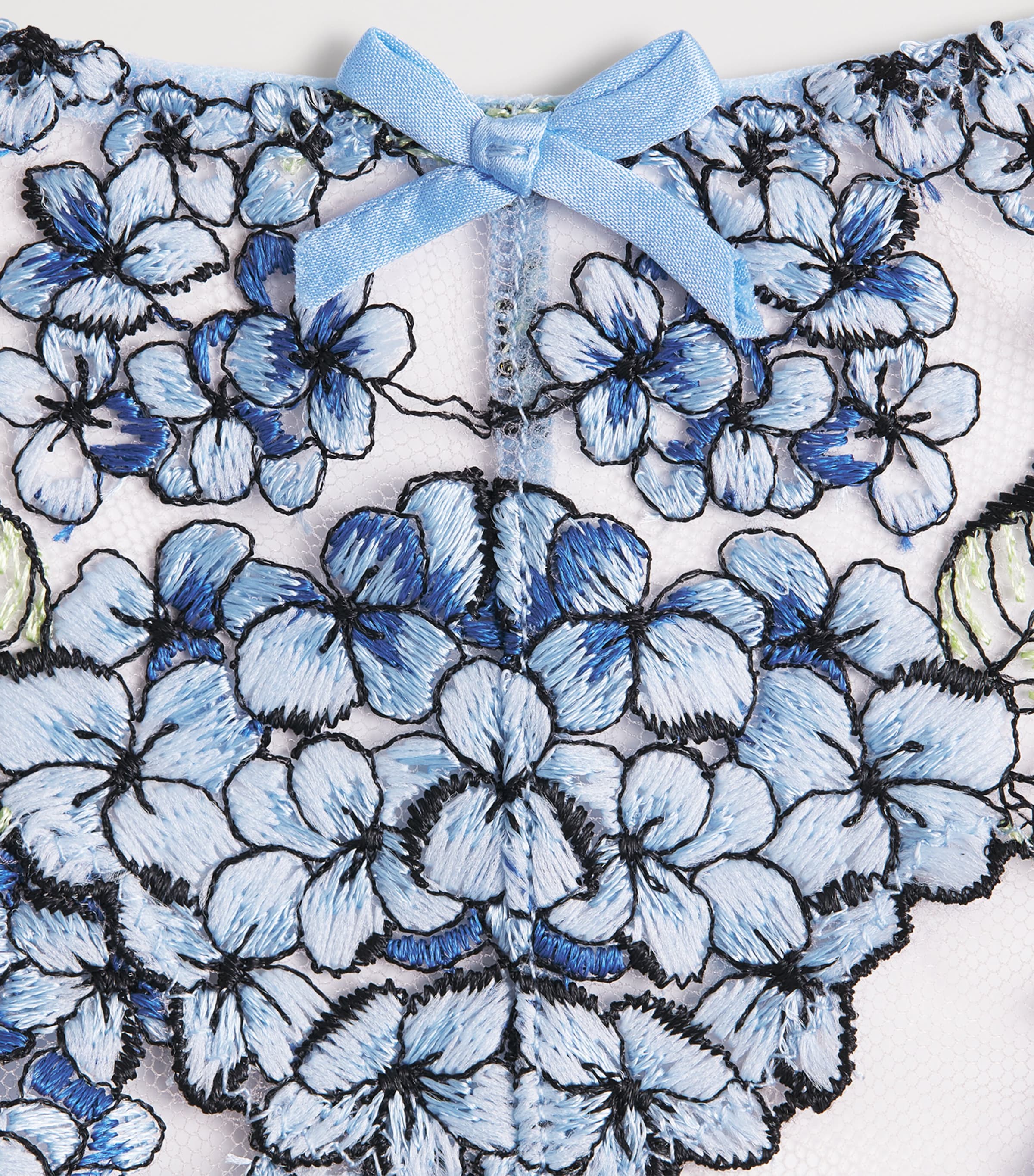 Fleur Du Mal Womens Embroidered Hydrangea Thong Petal Blue Image 4