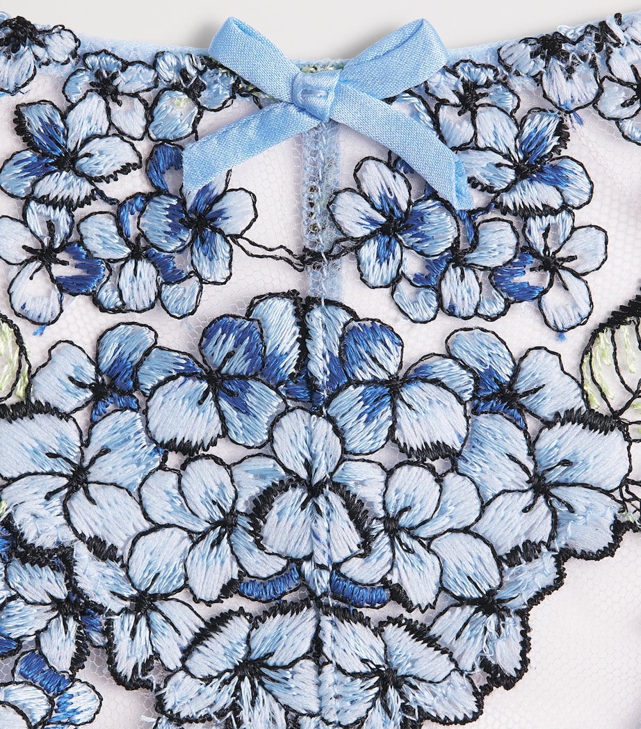 Fleur Du Mal Womens Embroidered Hydrangea Thong Petal Blue Image 4