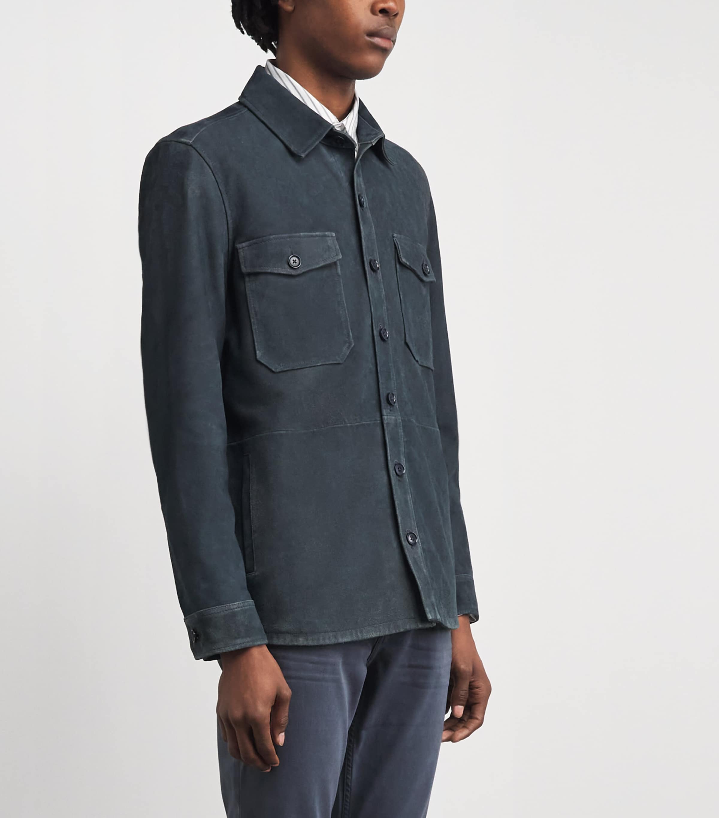 PAIGE Mens Suede Peyman Overshirt Dark Navy Image 4