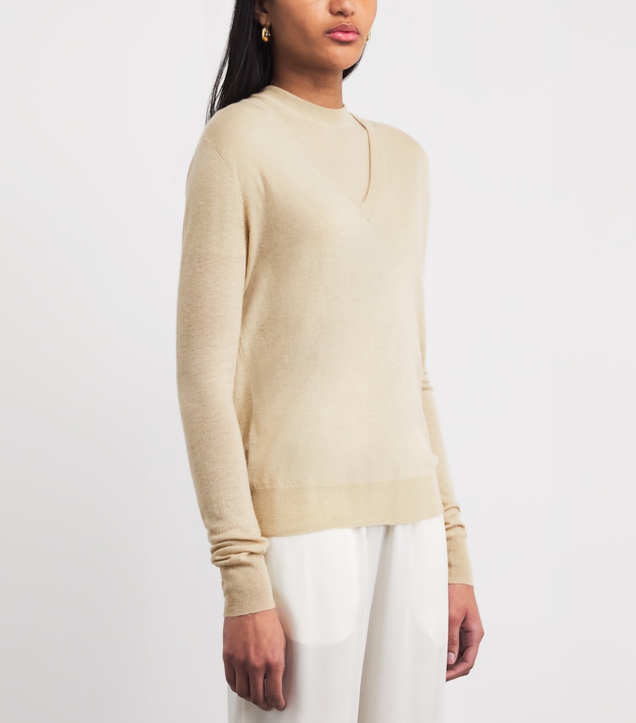 Joseph Womens Cashmere Cashair V-Neck Sweater Powder Image 4
