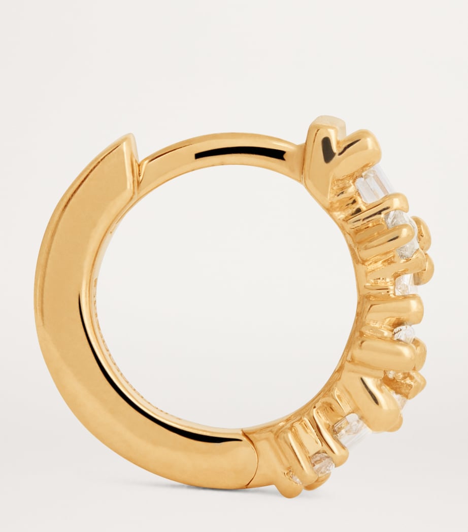 Yellow Gold and Diamond Fireworks Huggie Hoop Earrings 18K YG/WD Image 4