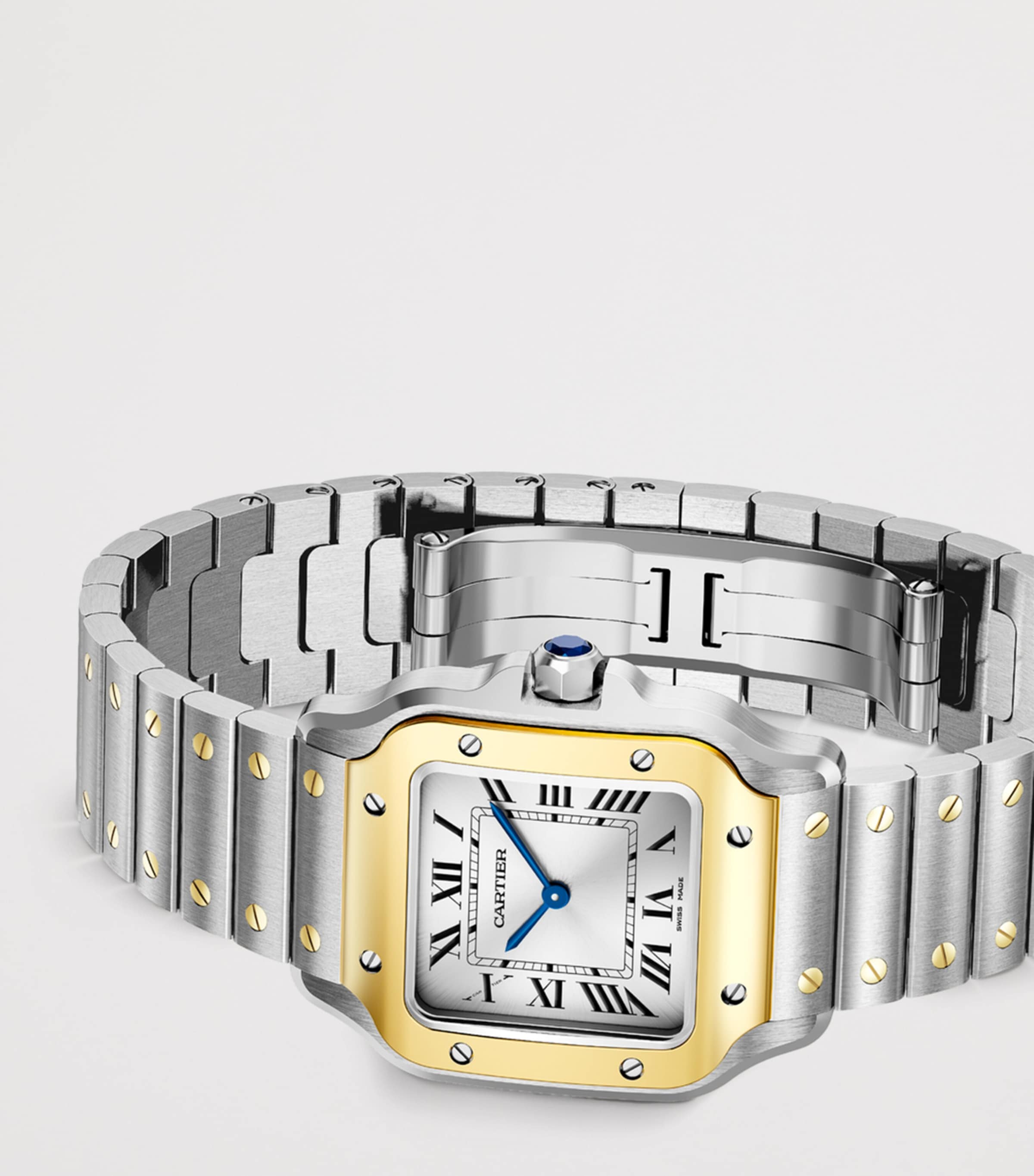 Small Yellow Gold and Steel Santos de Cartier Watch 34.5mm DARK BLUE Image 4