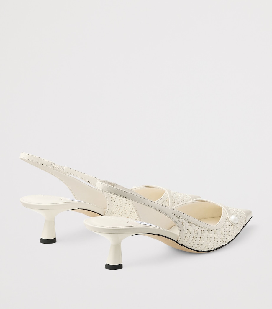 Amita 45 Leather-Trim Raffia Slingback Pumps LATTE/LATTE Image 4