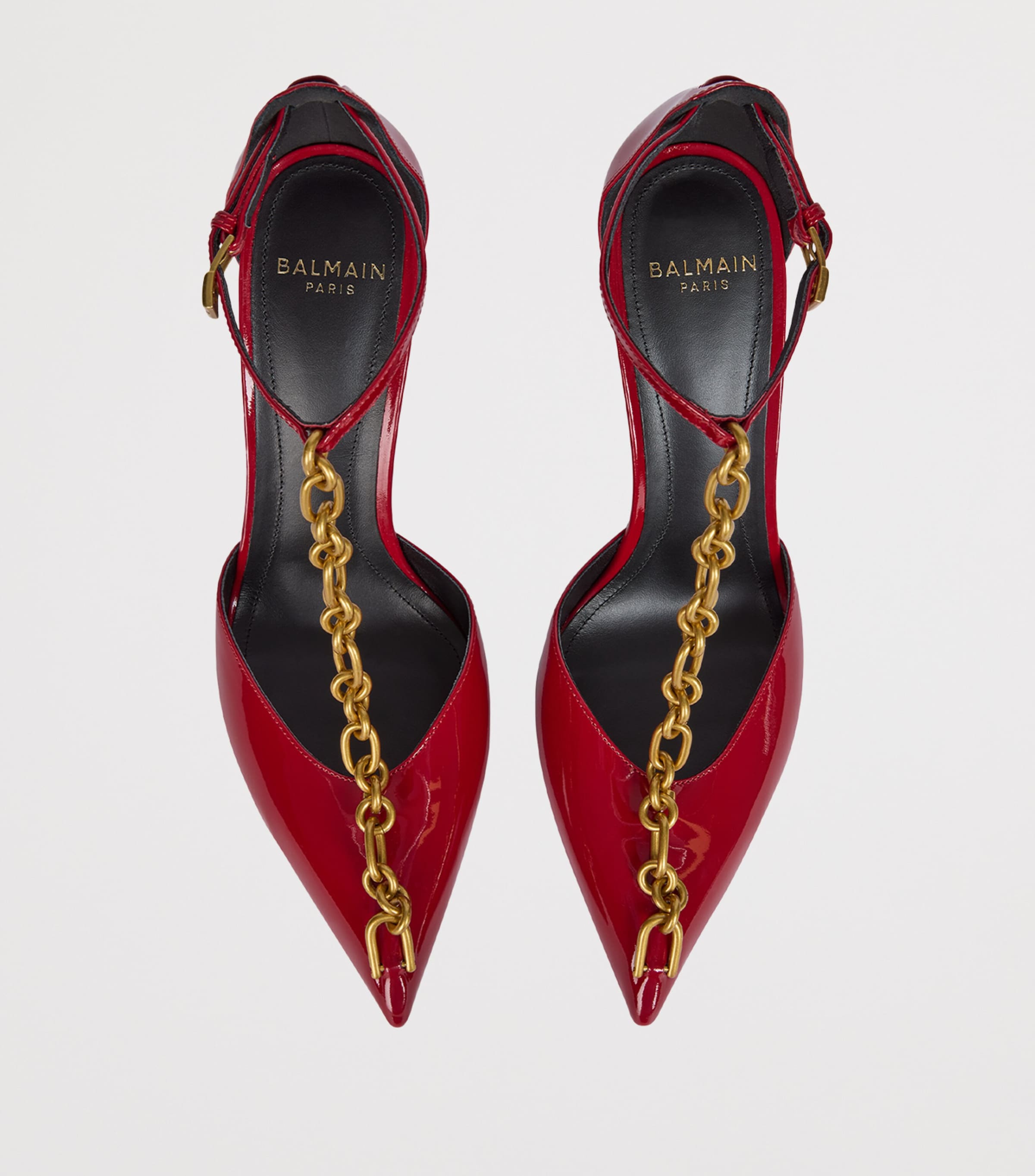 Balmain Patent Leather Sync Heeled Sandals 95 Rouge Image 4