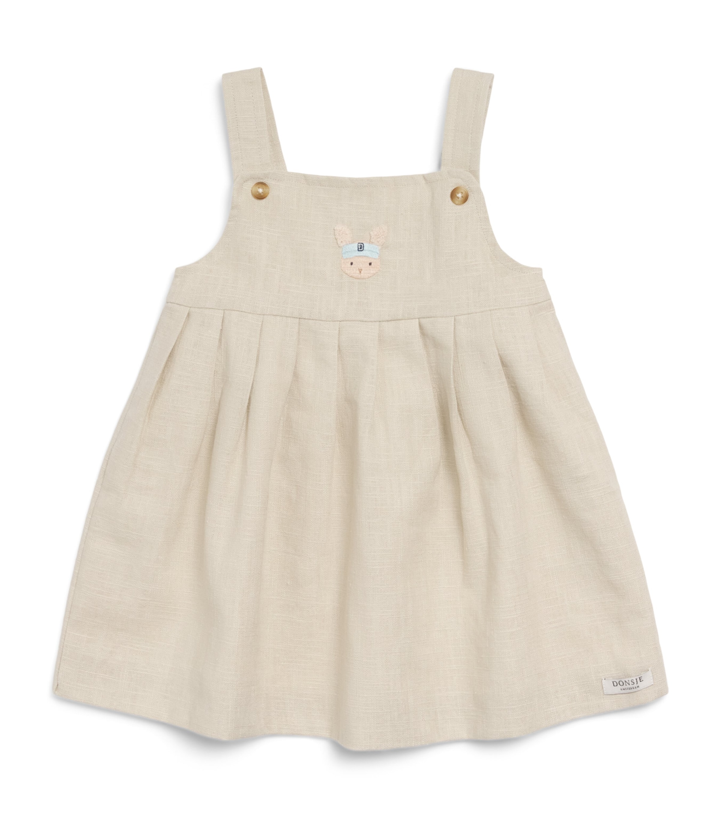 Donsje Linen-Cotton Harper Dress (Newborn – 4 Years) Soft Sand Image 1