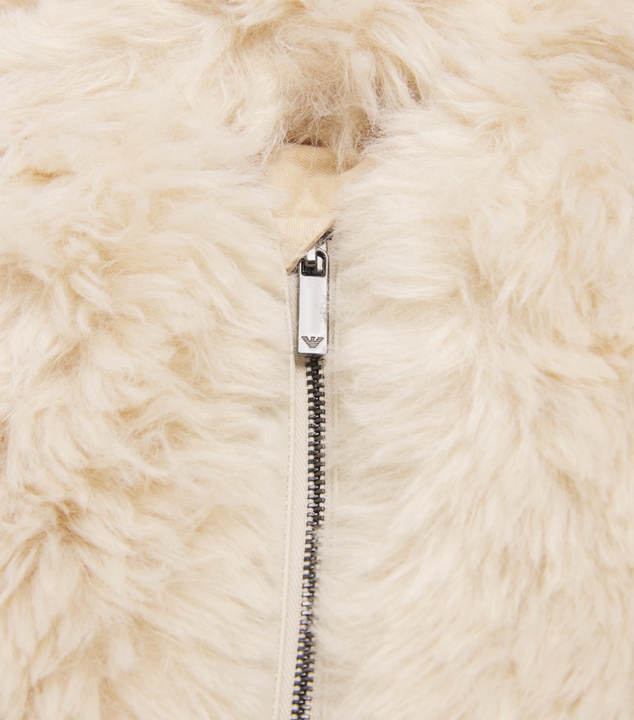Emporio Armani Kids Faux Fur Hooded Coat (6-36 Months) White Sand Image 3