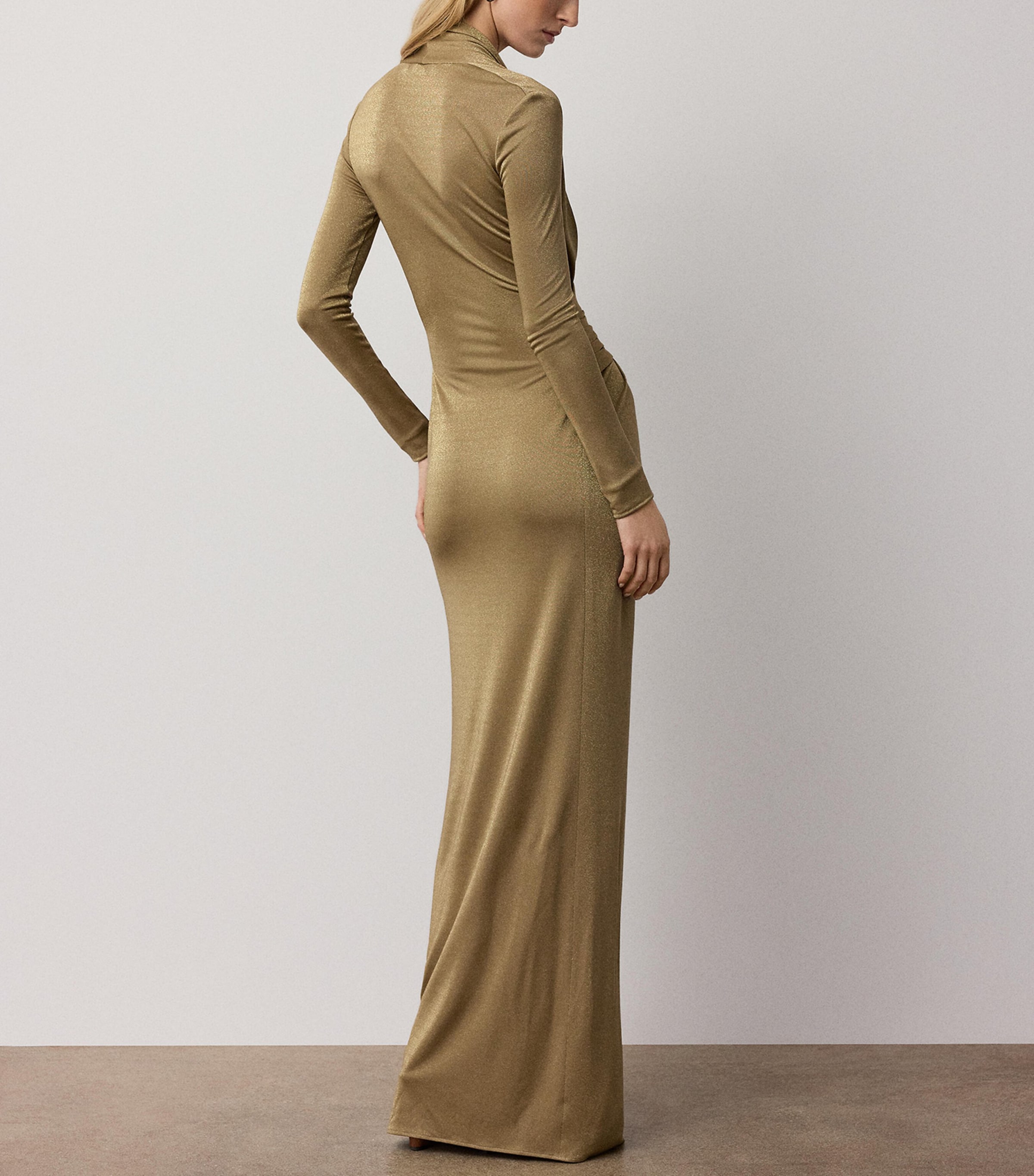 Ralph Lauren Collection Womens Metallic Jersey Ashten Maxi Dress Antique Gold Image 5
