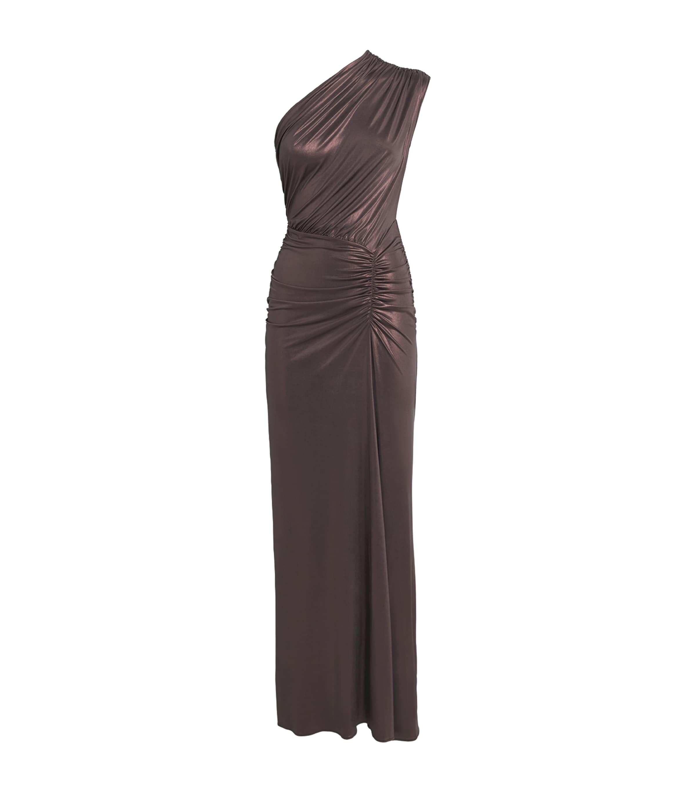 One-Shoulder Ruched Maxi Dress 906 MOCHA Image 1