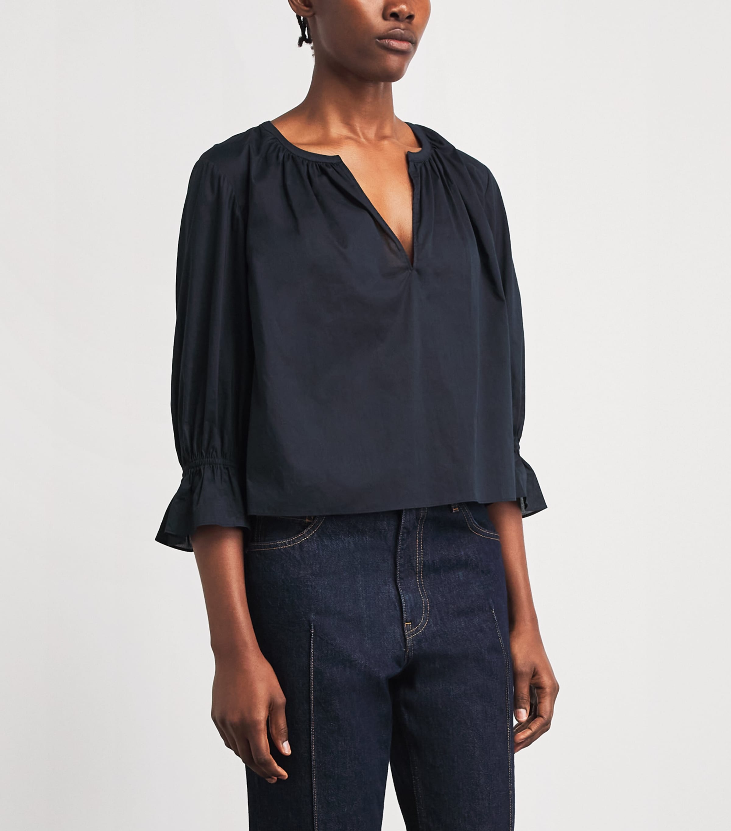 FRAME Womens Cotton Poet Blouse Navy Image 4