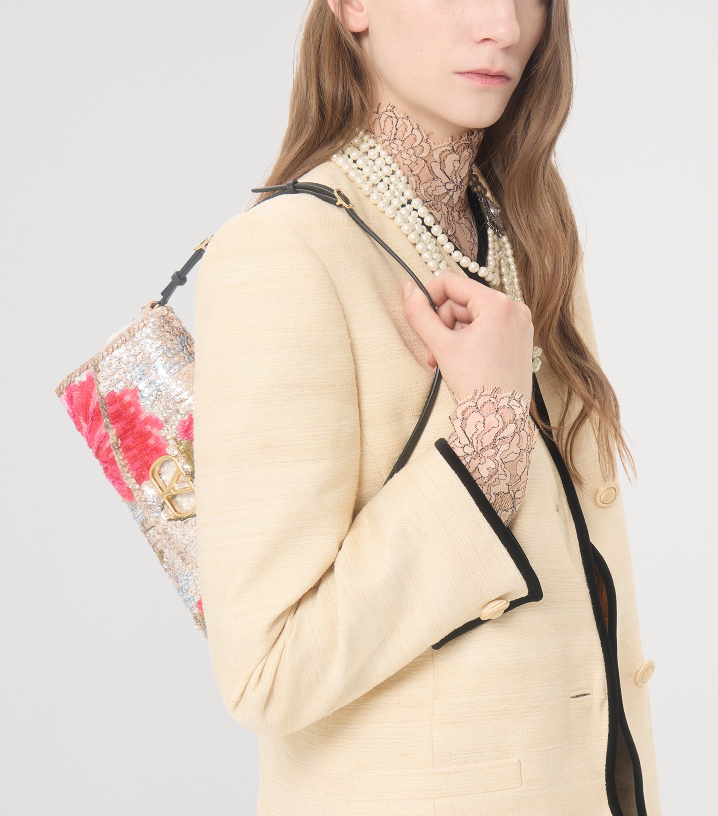 Valentino Garavani Silk Sequined DeVain Shoulder Bag Image 7