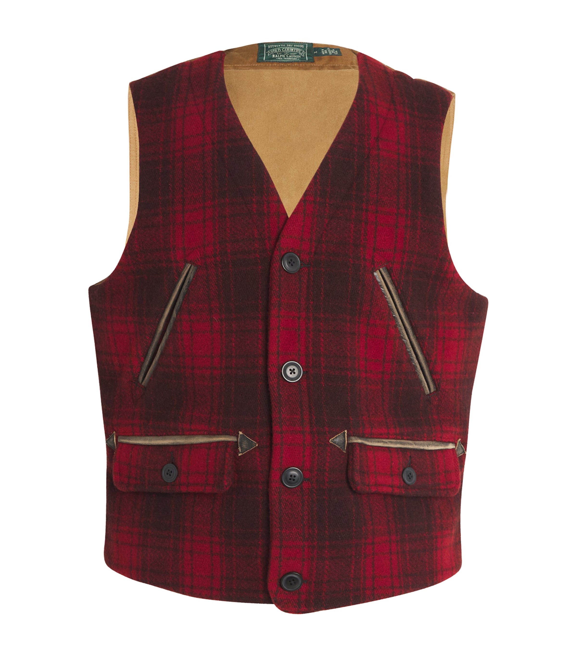 Polo Ralph Lauren Wool Check Gilet In Red