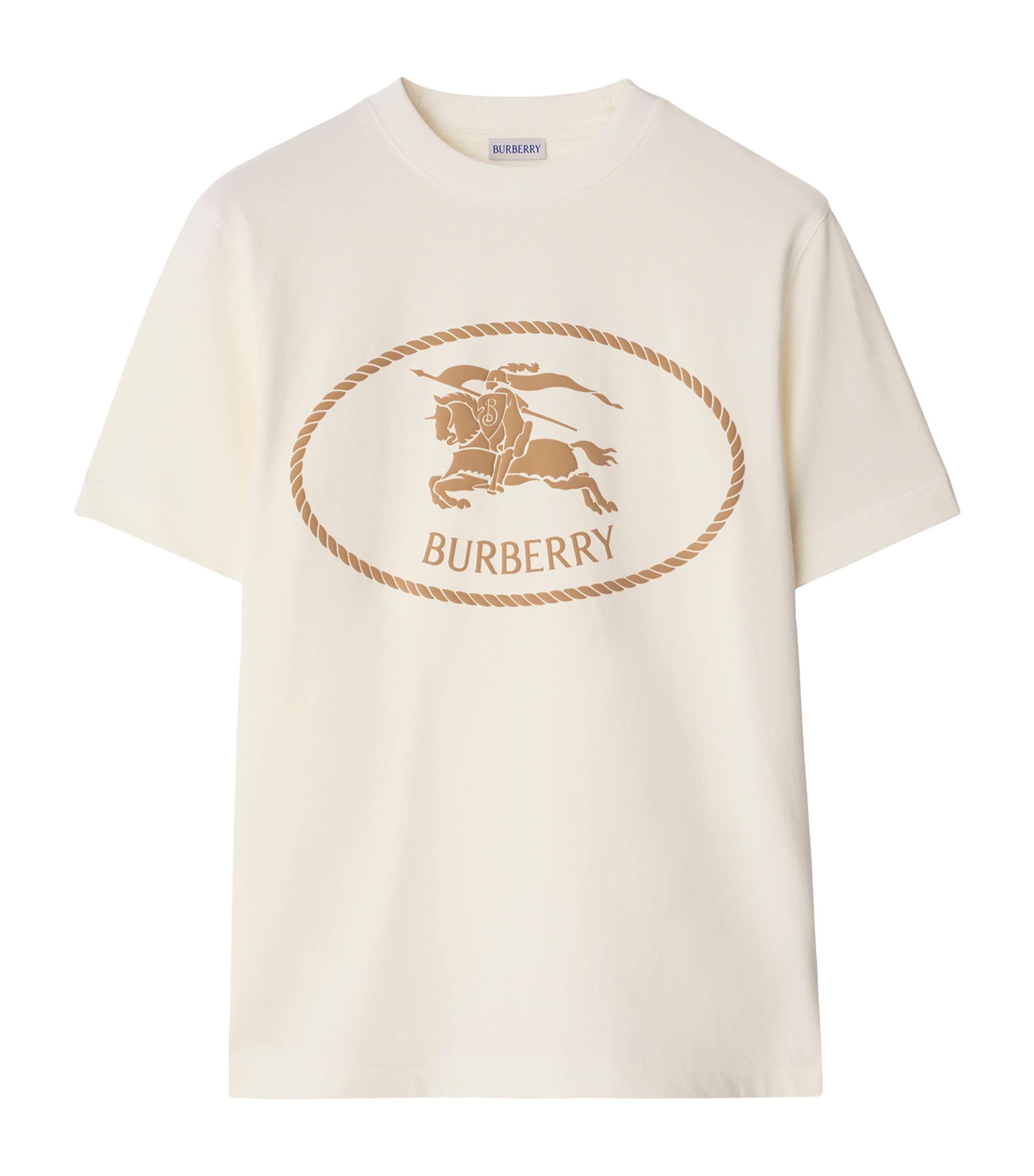 Burberry Men Beige Crewneck T-shirt With Maxi Logo On The Front In Cotton Man In Neutral